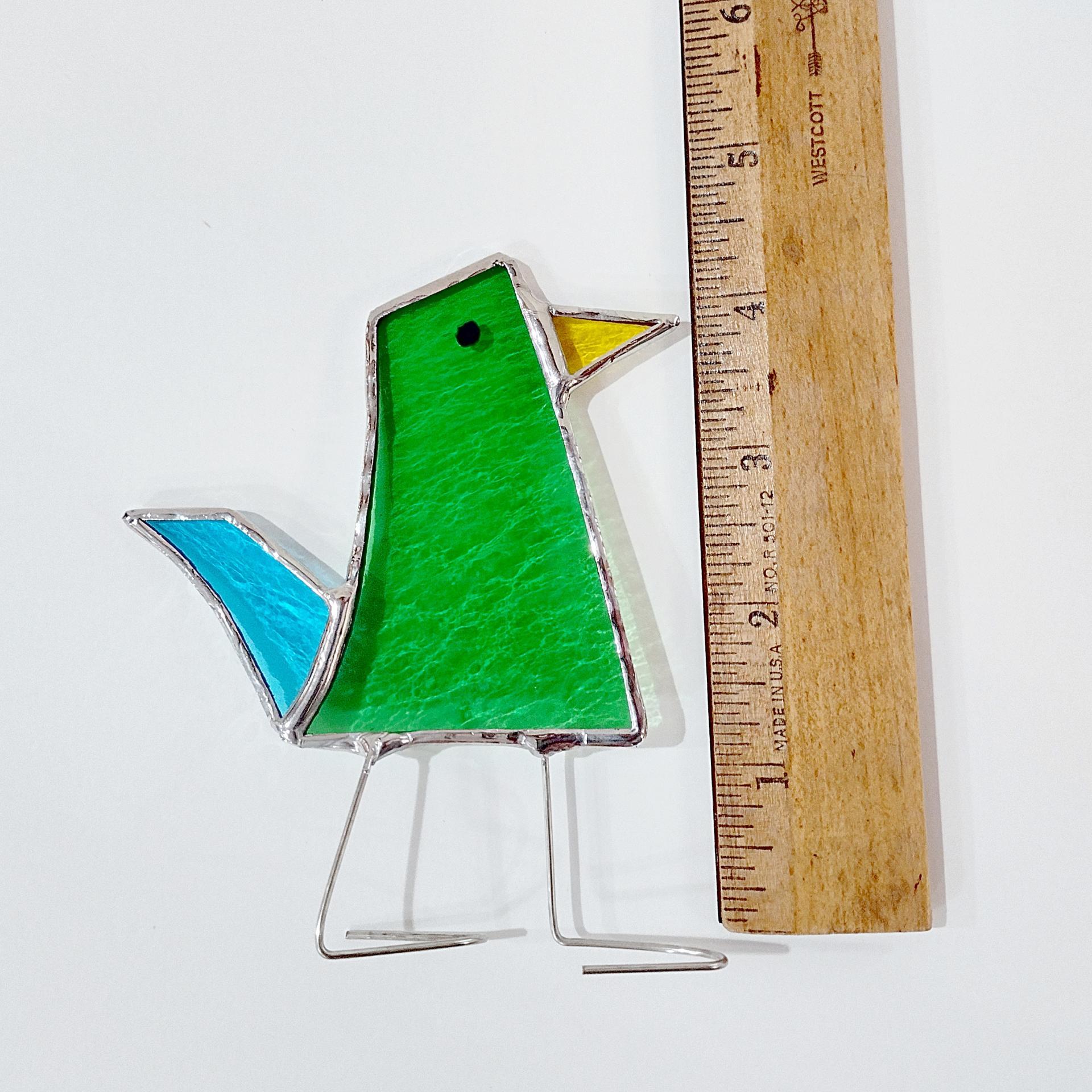 Stained Glass Standing Bird, Funky Green Glass Bird Suncatcher, Bird Lover Gift