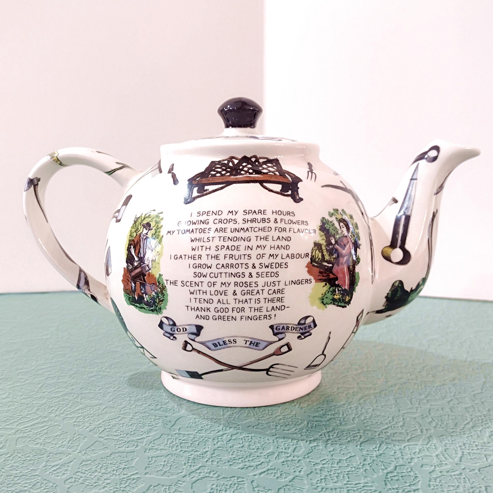 Vintage Paul Cardew Ceramic Teapot, God Bless the Gardener English Teapot