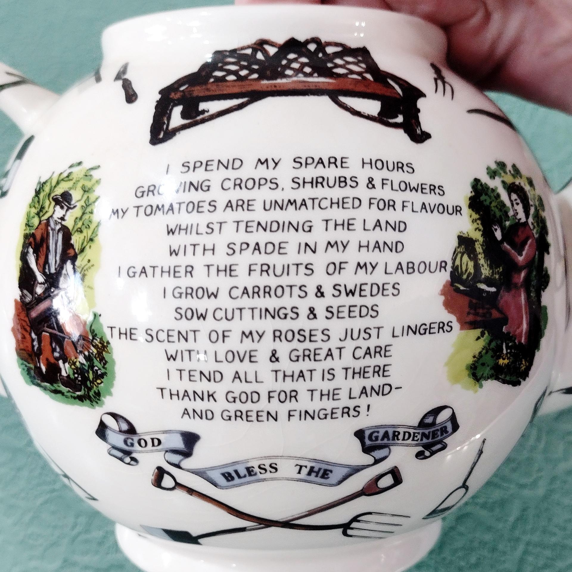 Vintage Paul Cardew Ceramic Teapot, God Bless the Gardener English Teapot