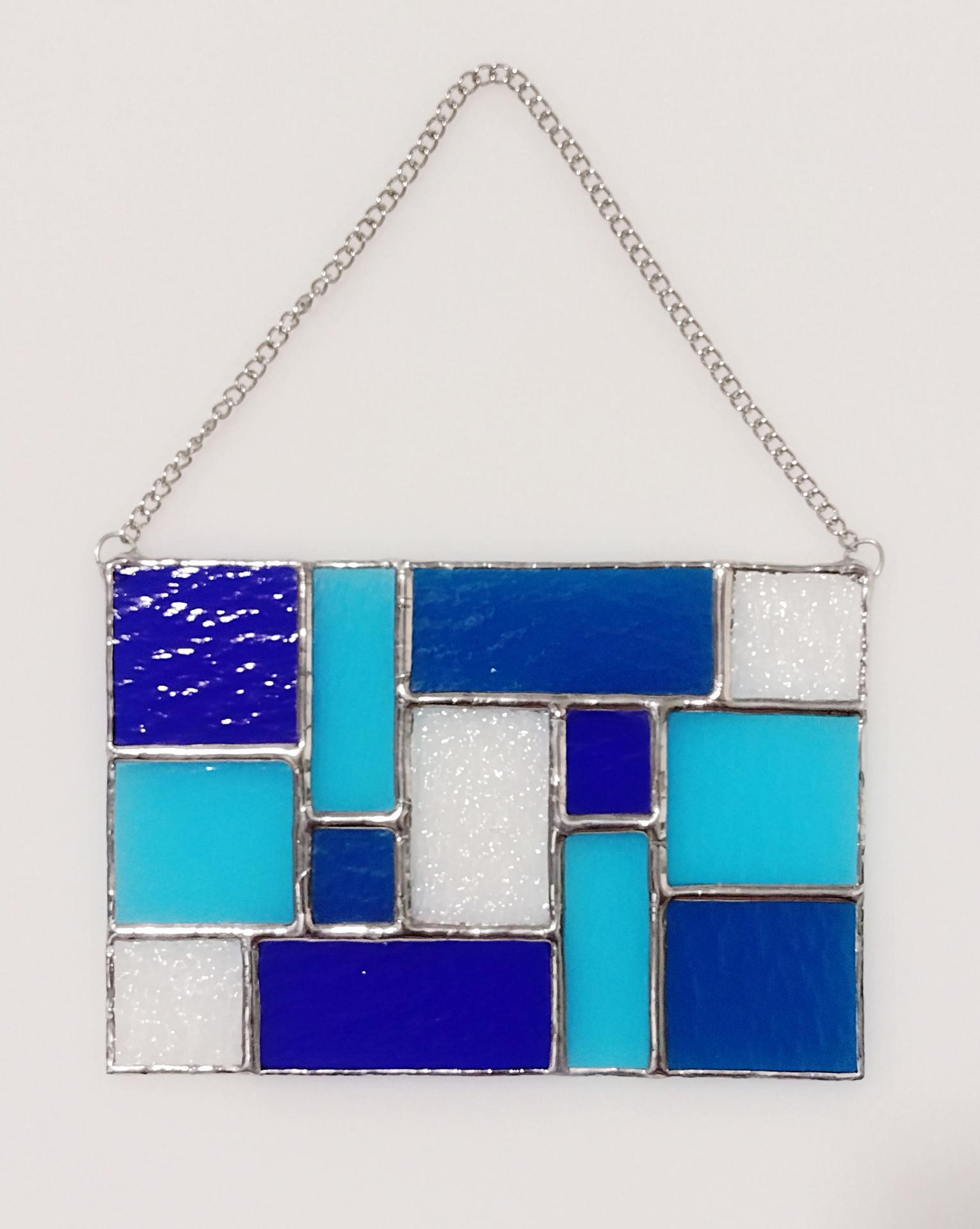 Geometric Mondrian Style Suncatcher, Blue and Clear