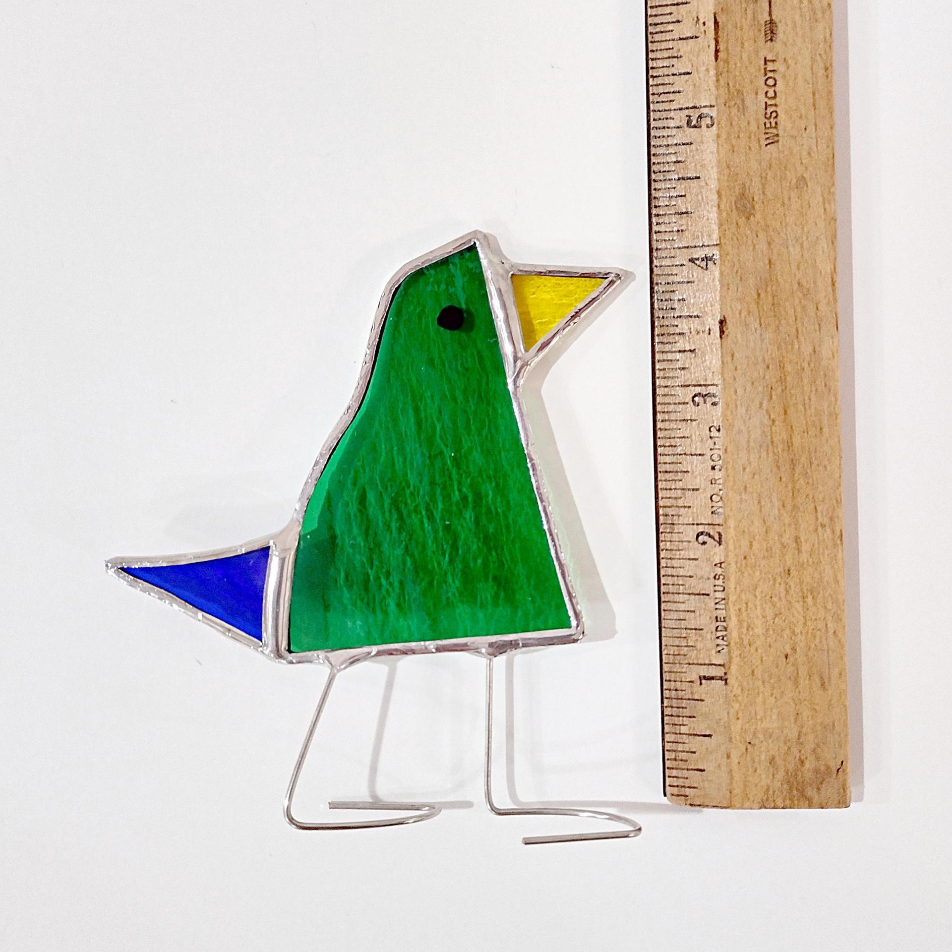 Stained Glass Standing Bird, Funky Green Glass Bird Suncatcher, Bird Lover Gift
