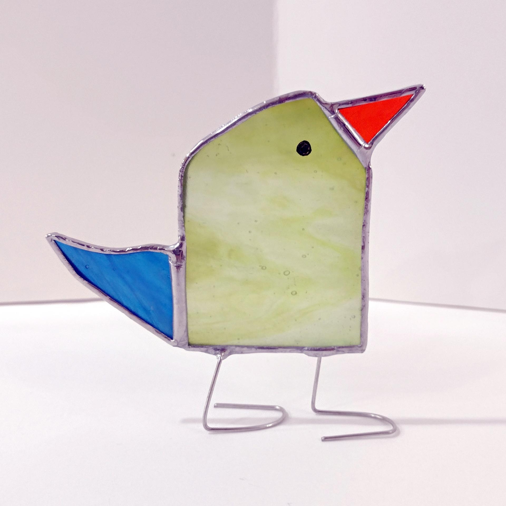 Stained Glass Standing Bird, Funky Green and Blue Glass Bird Suncatcher, Bird Lover Gift, Windowsill Sitter