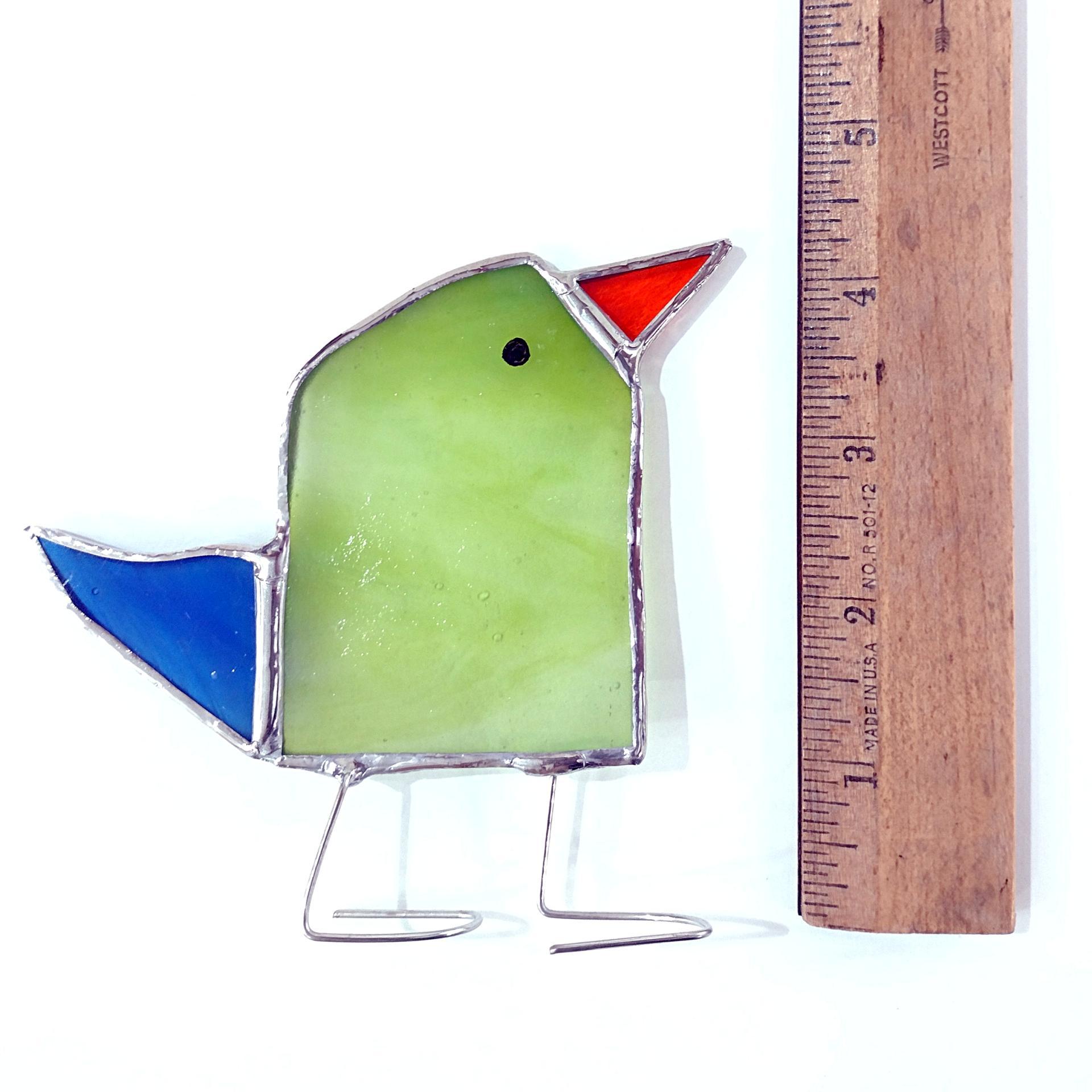 Stained Glass Standing Bird, Funky Green and Blue Glass Bird Suncatcher, Bird Lover Gift, Windowsill Sitter