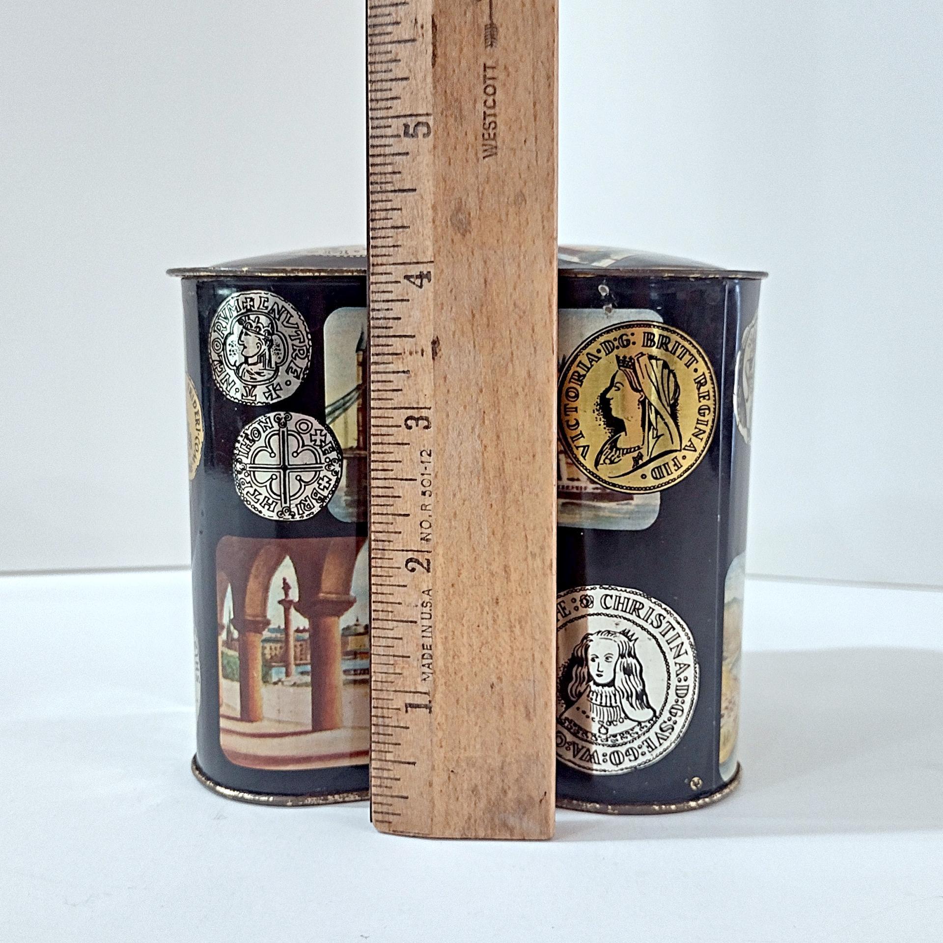 Vintage West Germany Biscuit Tin: World Monuments Design, Decorative Clover Shaped Metal Storage Container Box