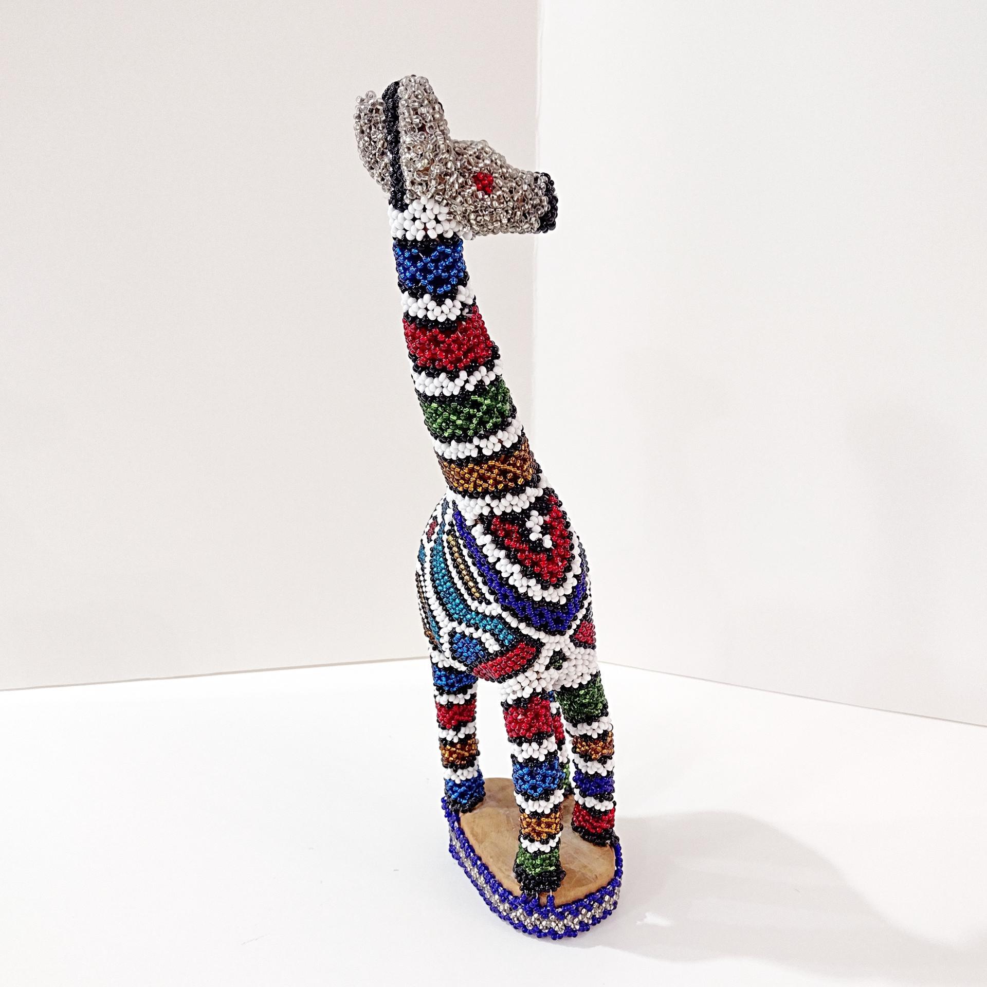 Vintage Mexican Folk Art Hand Crafted Glass Bead Wooden Giraffe Figurine