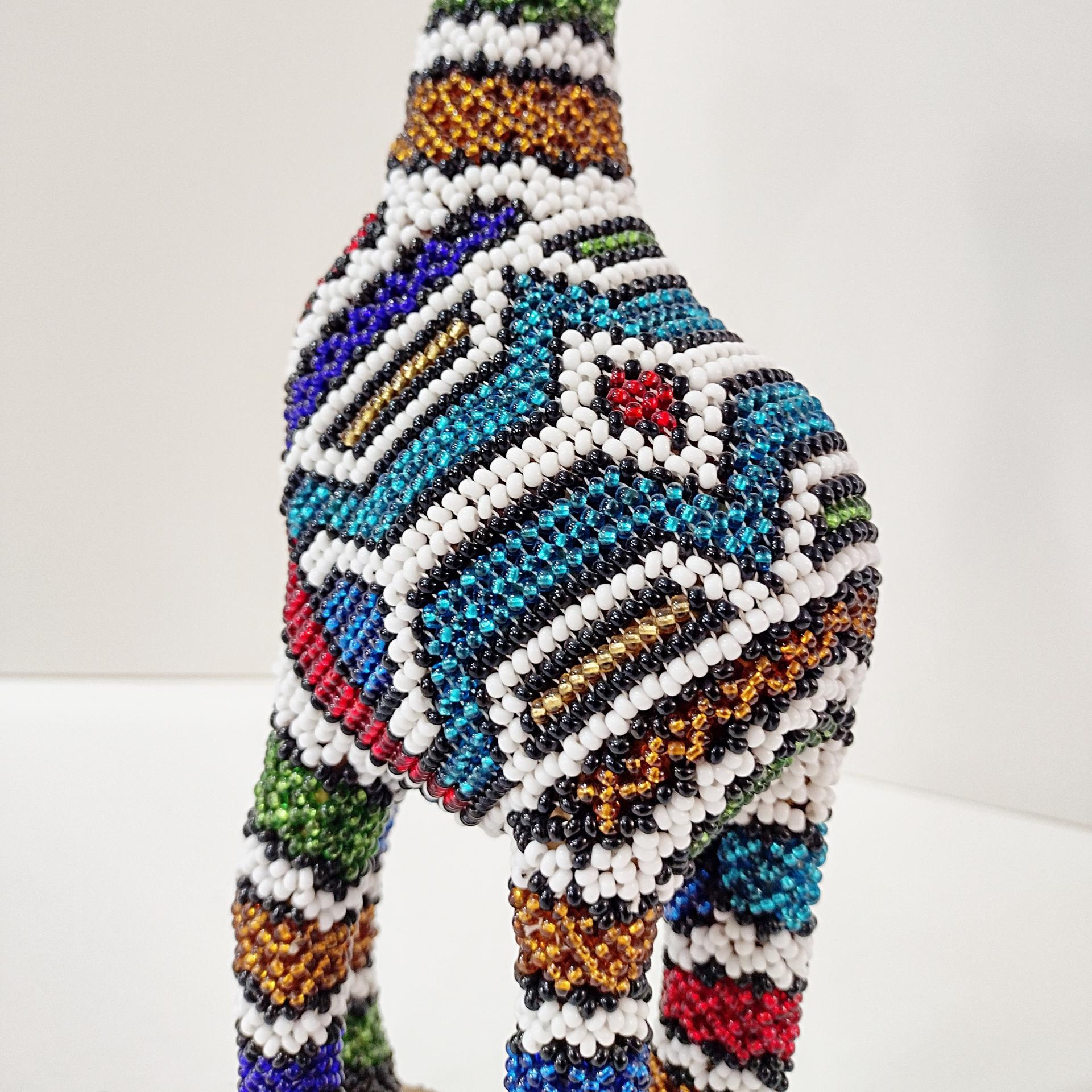 Vintage Mexican Folk Art Hand Crafted Glass Bead Wooden Giraffe Figurine