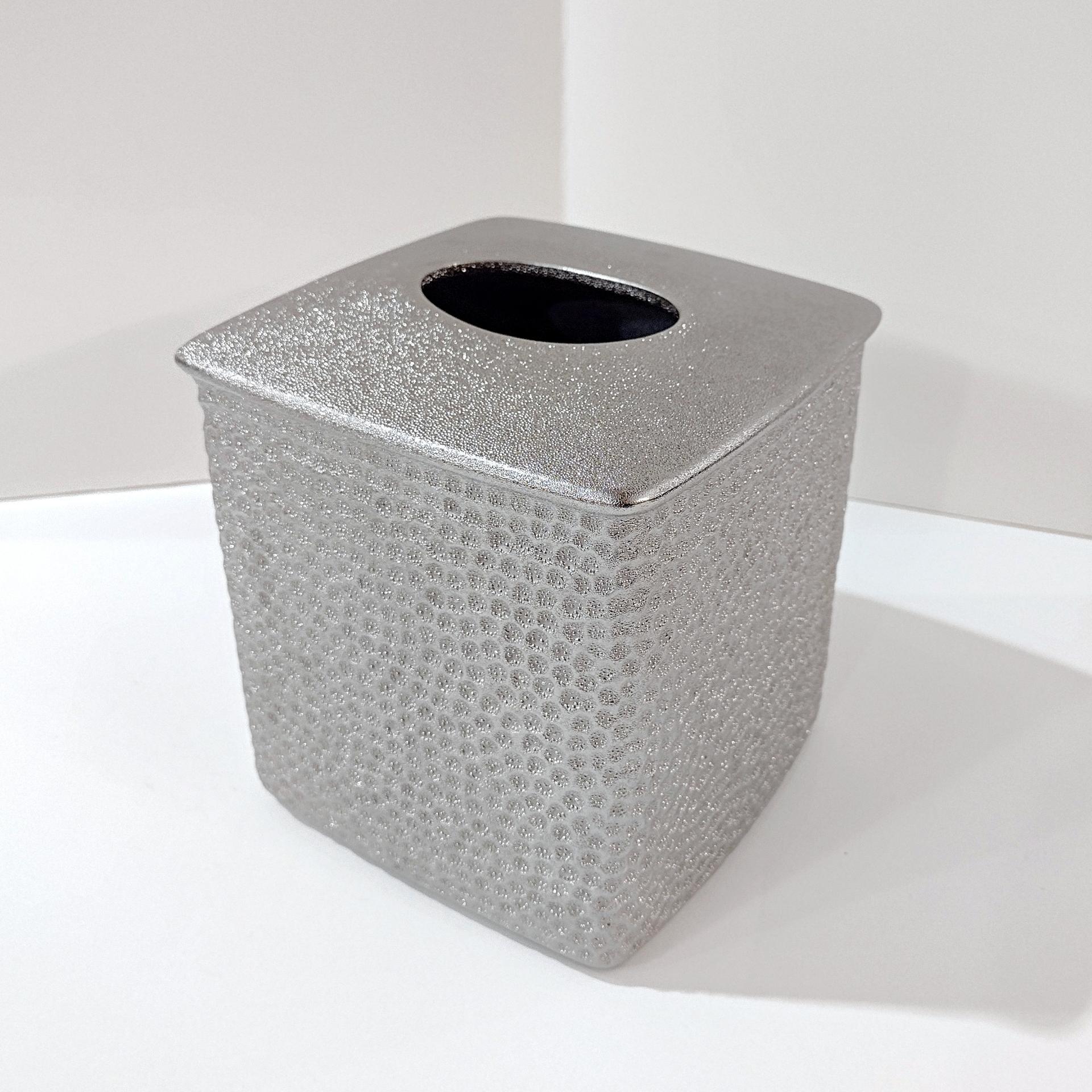 Vintage Hammered Glittery Silver Metal Tissue Box Cover Holder