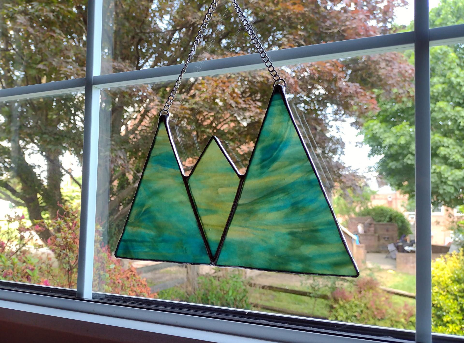 Stained Glass Mountains Suncatcher, Blue and Green Youghiogheny