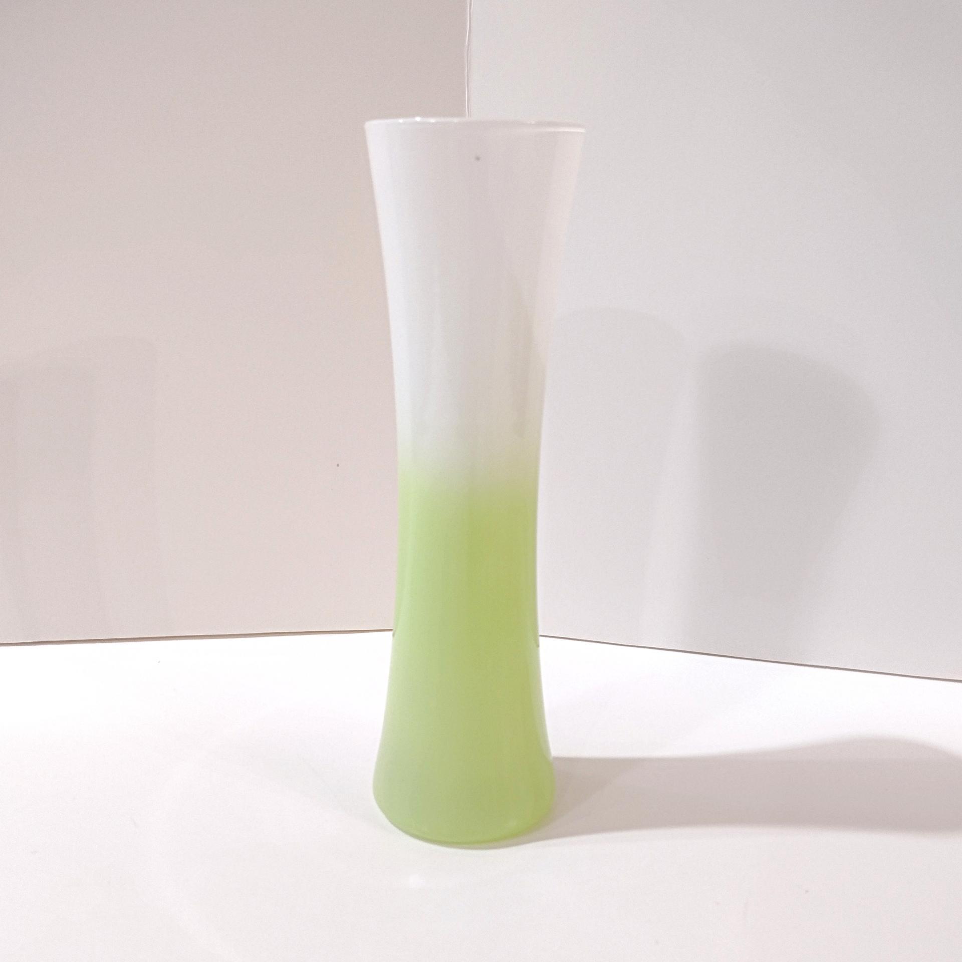 Vintage Libbey Lime Green and White Ombre Bud Vase, MCM Gradient Green Flower Vase