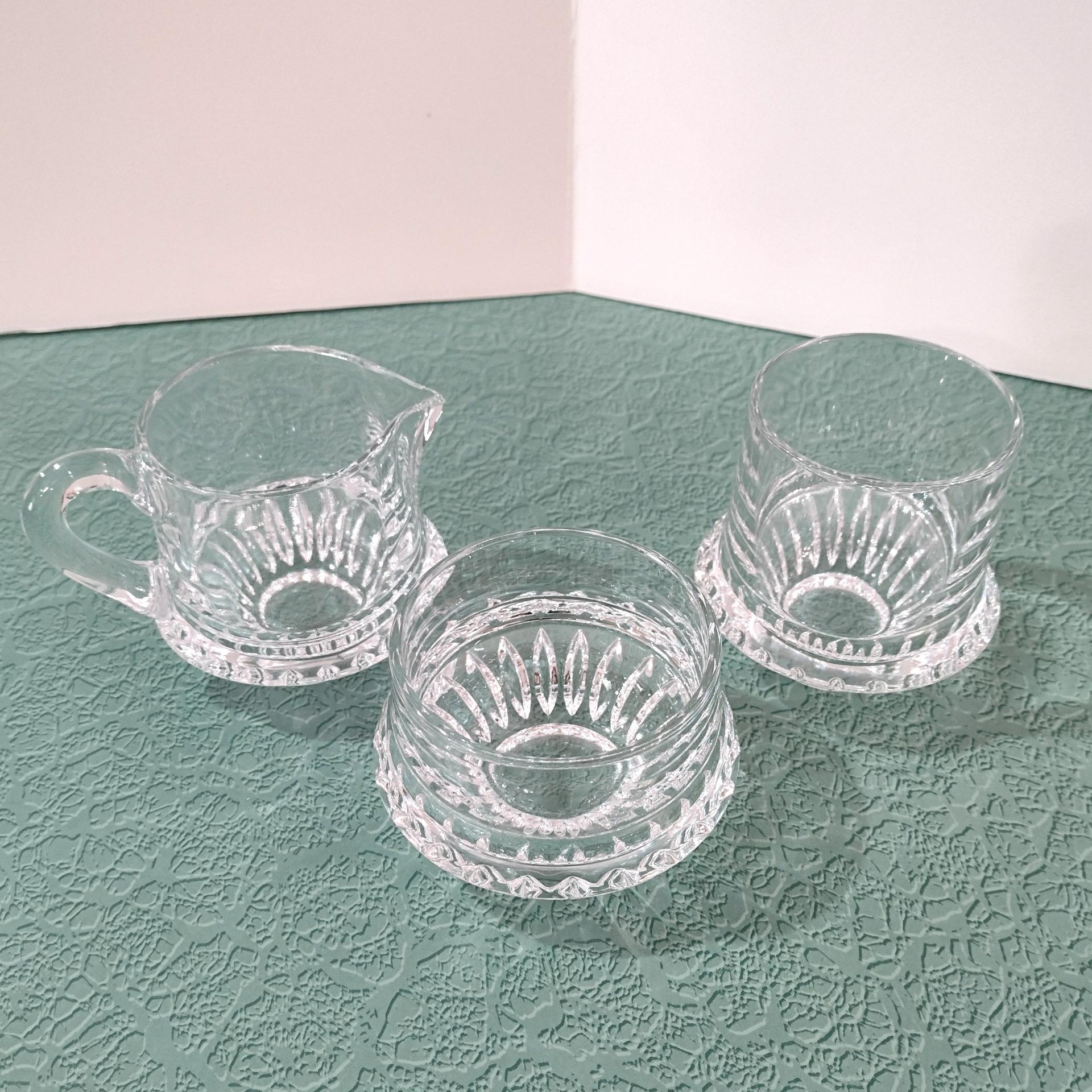 Vintage Gorham Lyric Crystal Creamer, Sugar, and Condiment Bowl Set of Three