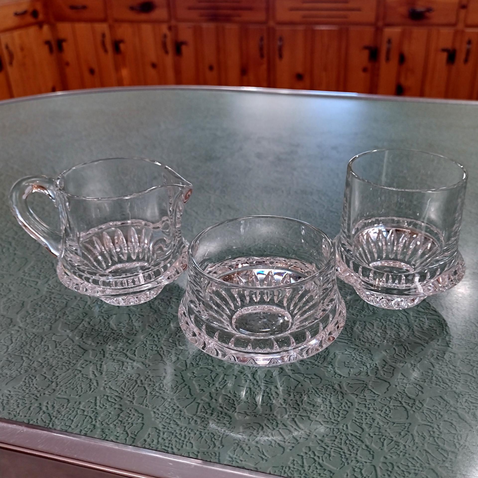 Vintage Gorham Lyric Crystal Creamer, Sugar, and Condiment Bowl Set of Three