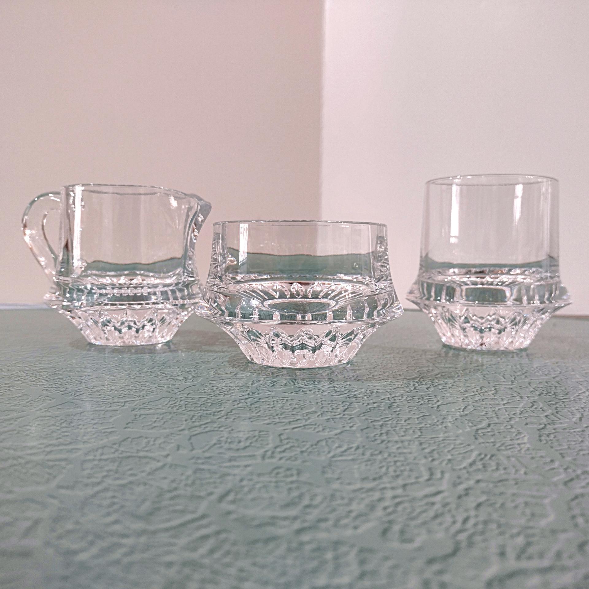 Vintage Gorham Lyric Crystal Creamer, Sugar, and Condiment Bowl Set of Three