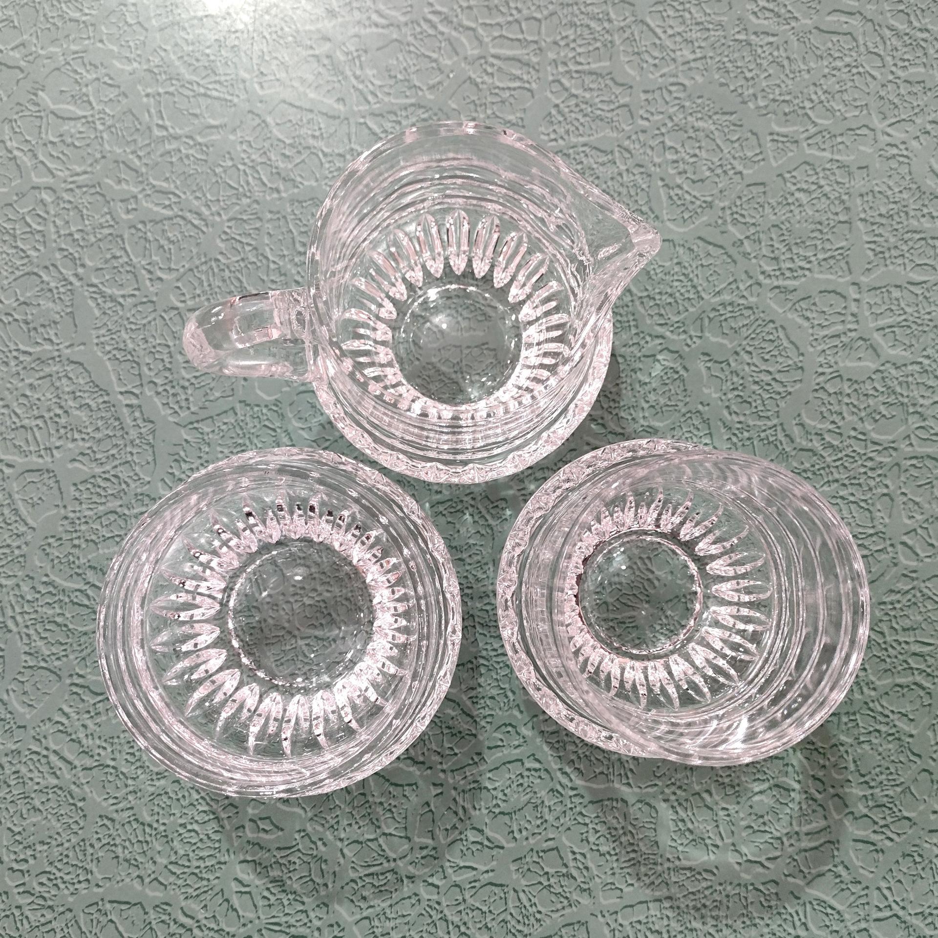 Vintage Gorham Lyric Crystal Creamer, Sugar, and Condiment Bowl Set of Three