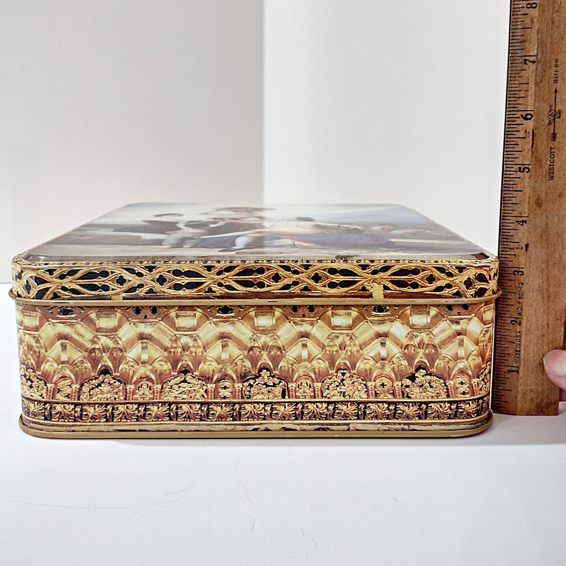 Vintage Francisco de Goya La Vendimia Large Square Tin Storage Container, Decorative Cookie Tin