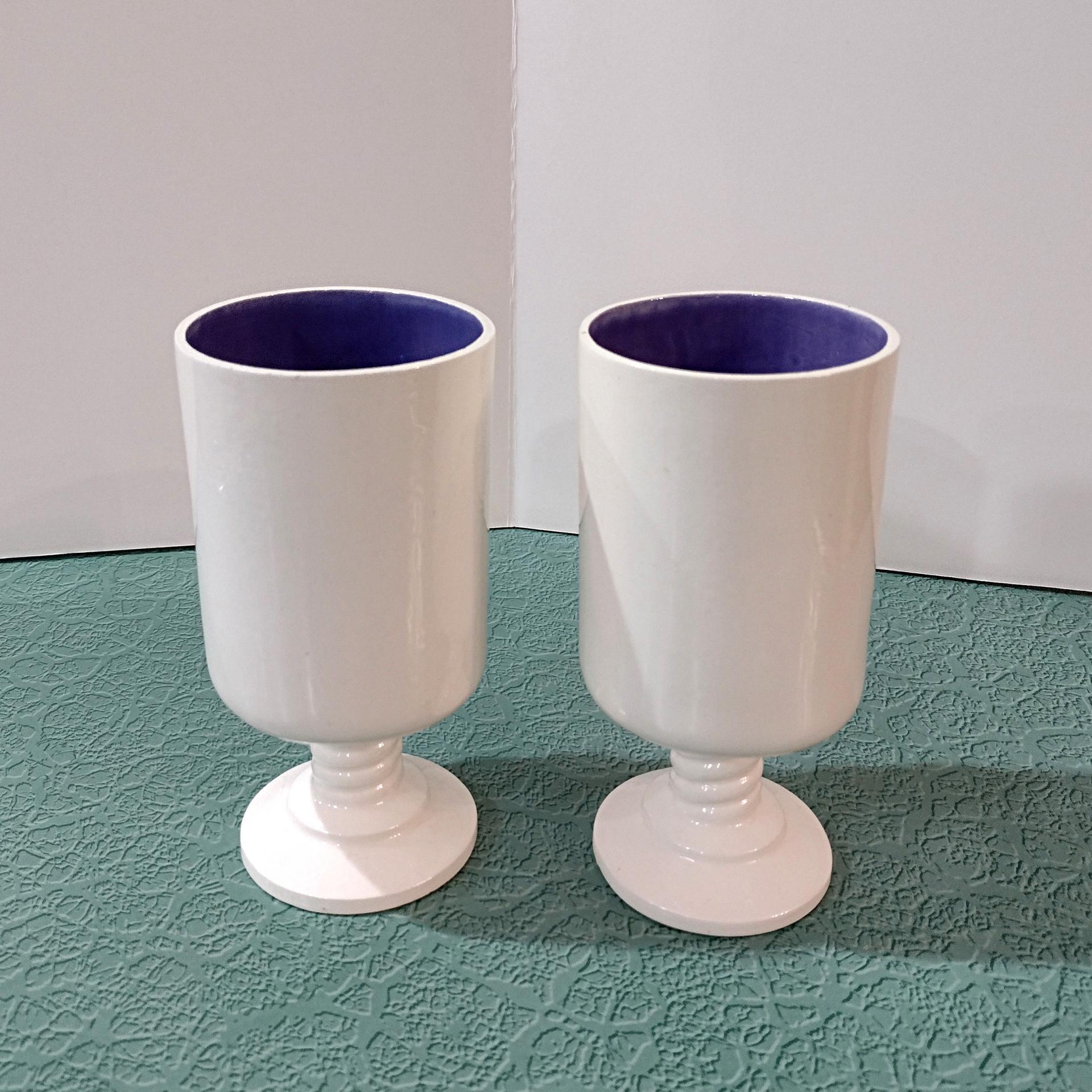 Vintage Hand Painted Ceramic Grape Cluster Goblets, Set of Two, Grape Wine Glasses Chalices