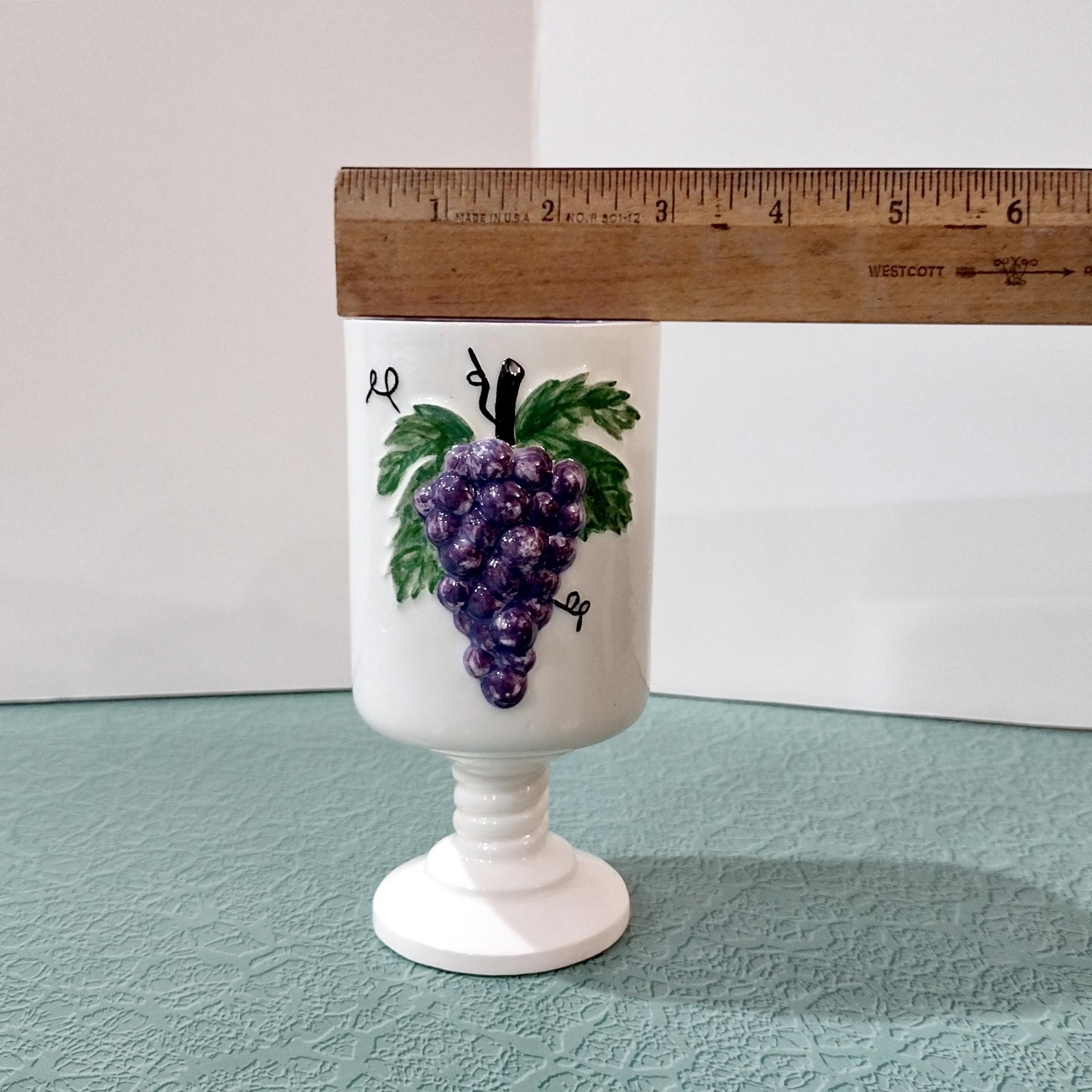 Vintage Hand Painted Ceramic Grape Cluster Goblets, Set of Two, Grape Wine Glasses Chalices