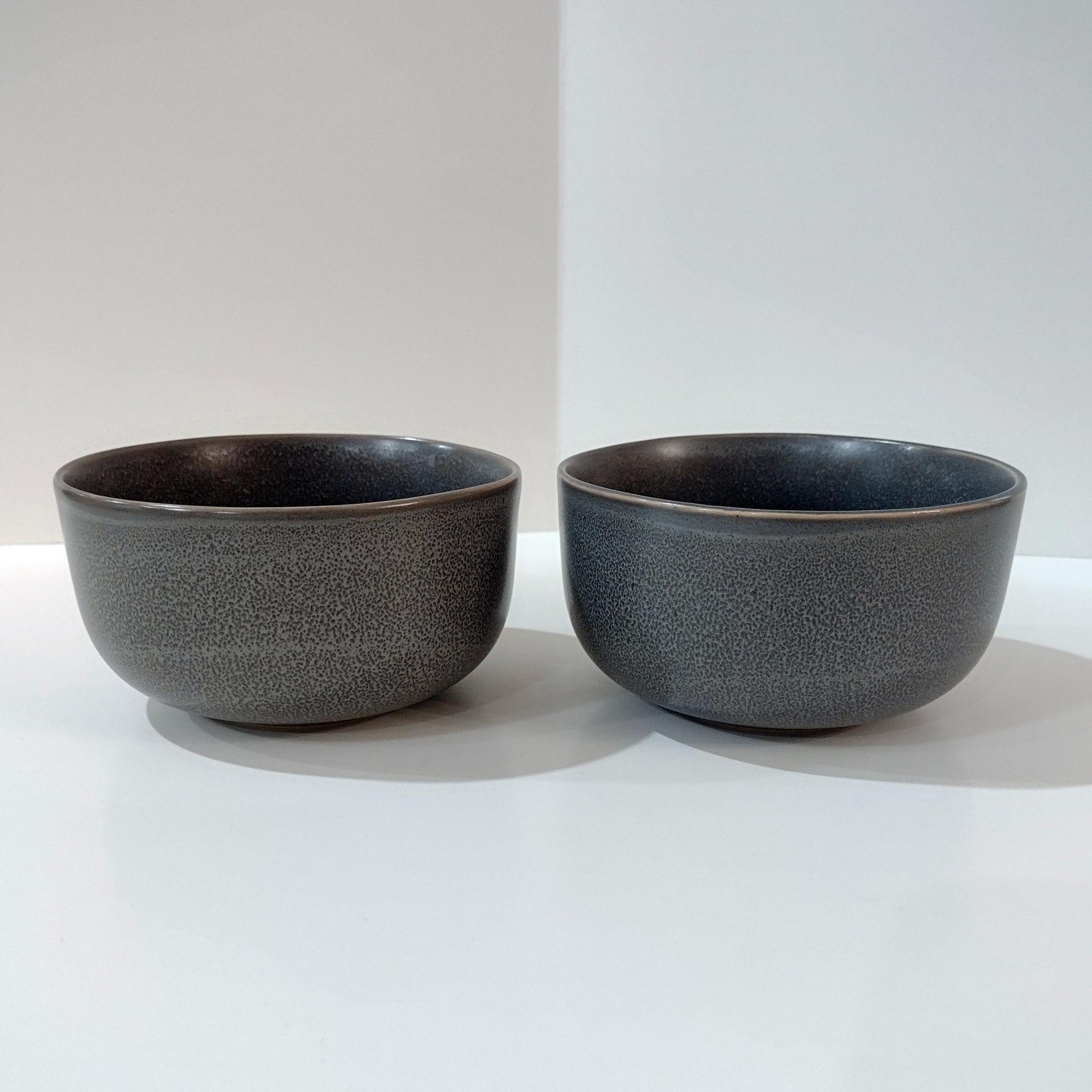 Vintage Gray Stoneware Soup Salad Cereal Bowls, Set of Two