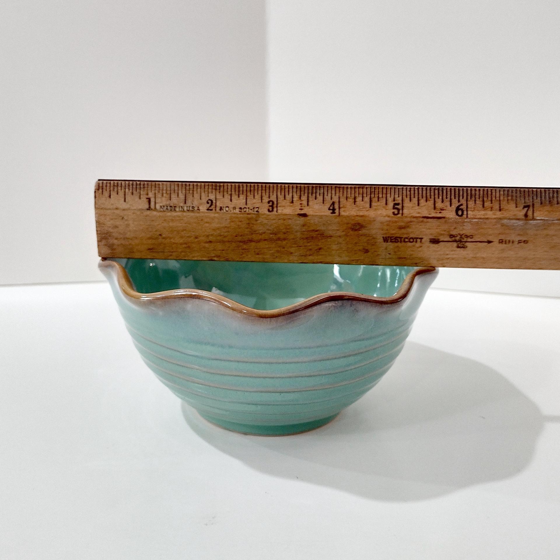 Vintage Green and Gold Ceramic Bowl, Stoneware 5 Inch Serving Bowl