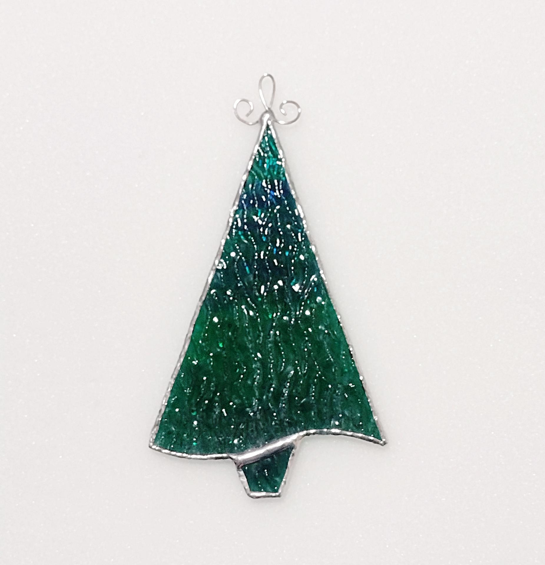 Stained Glass Christmas Tree Suncatcher / Ornament, Green Iridescent Cathedral Glass