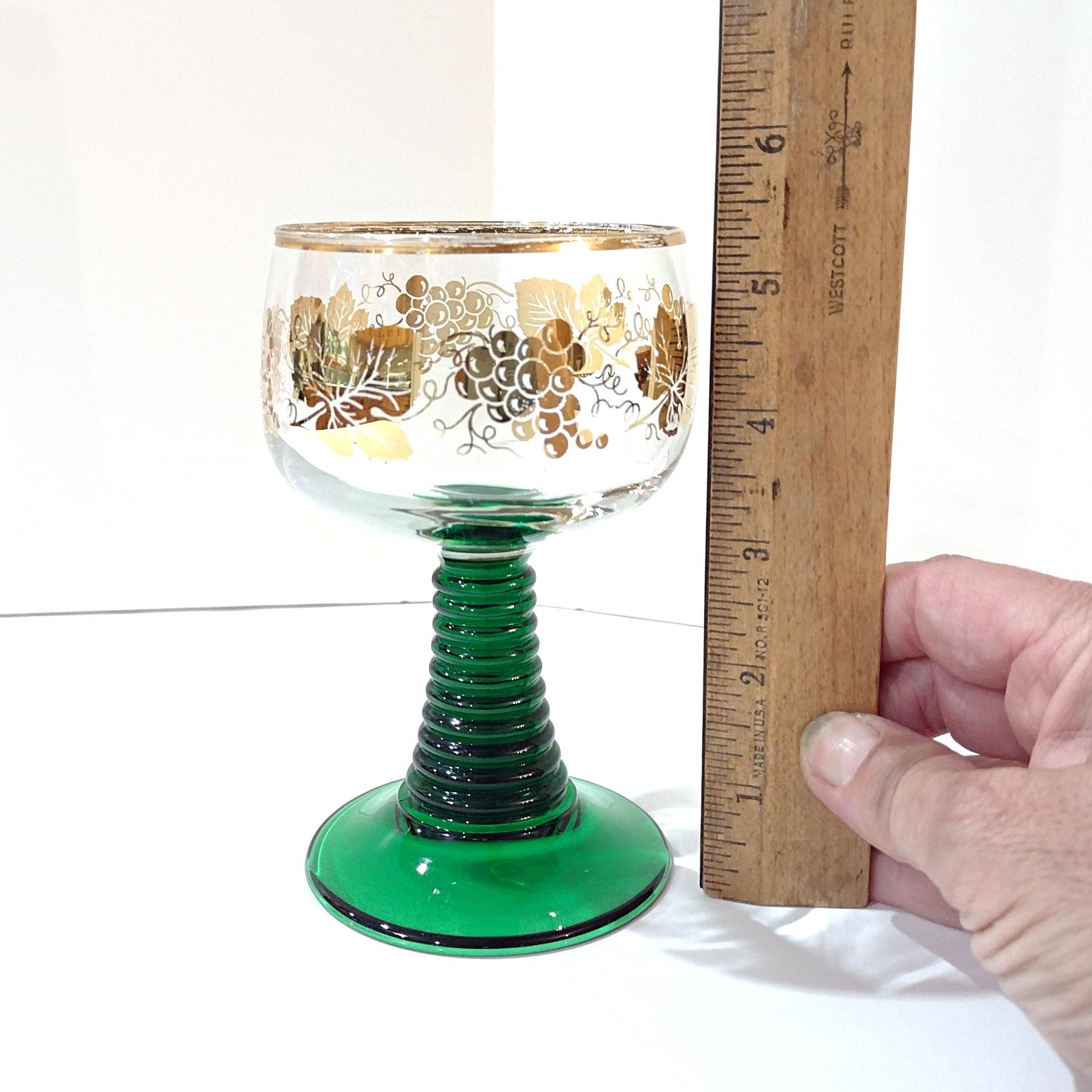 Vintage Green Roemer Wine Glasses with Gold Grapevine Design, Set of 2,  Beehive German Roemer Coupe Wine Glass