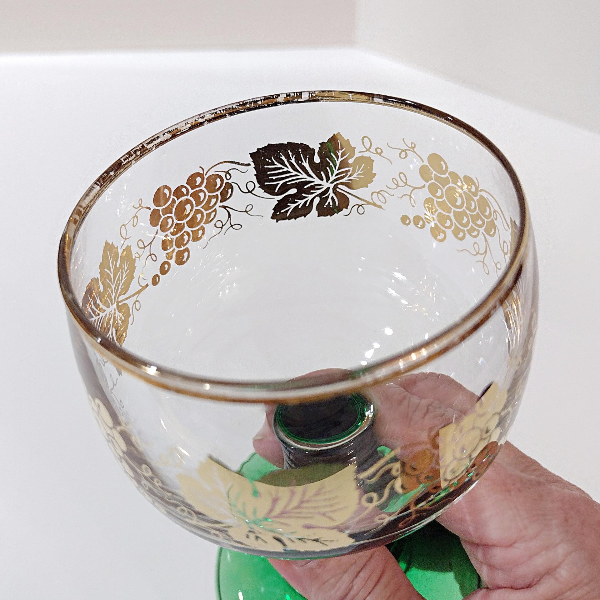 Vintage Green Roemer Wine Glasses with Gold Grapevine Design, Set of 2,  Beehive German Roemer Coupe Wine Glass