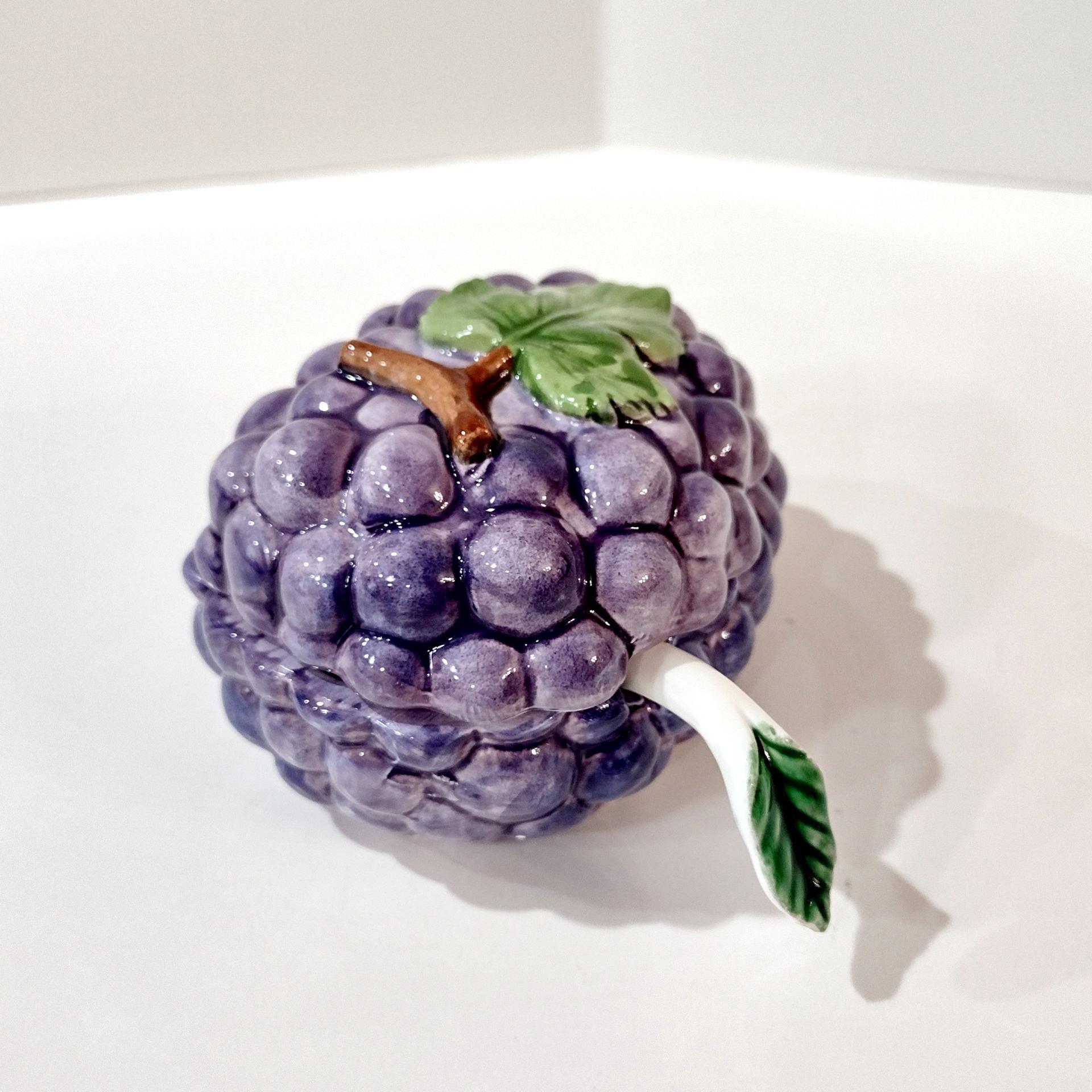 Vintage Ceramic Grape Cluster Covered Jam Pot, Lord and Taylor Grape Lidded Jelly Bowl Dish