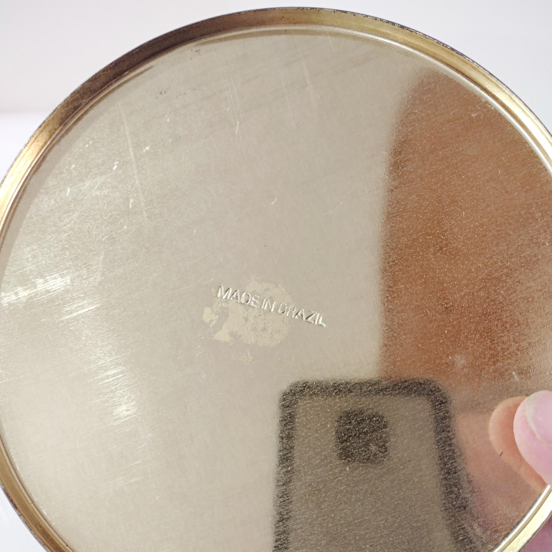 Vintage Green and Pink Mosaic Mandala Flowers Round Metal Tin Storage Container, Brazilian Floral Gift Tin