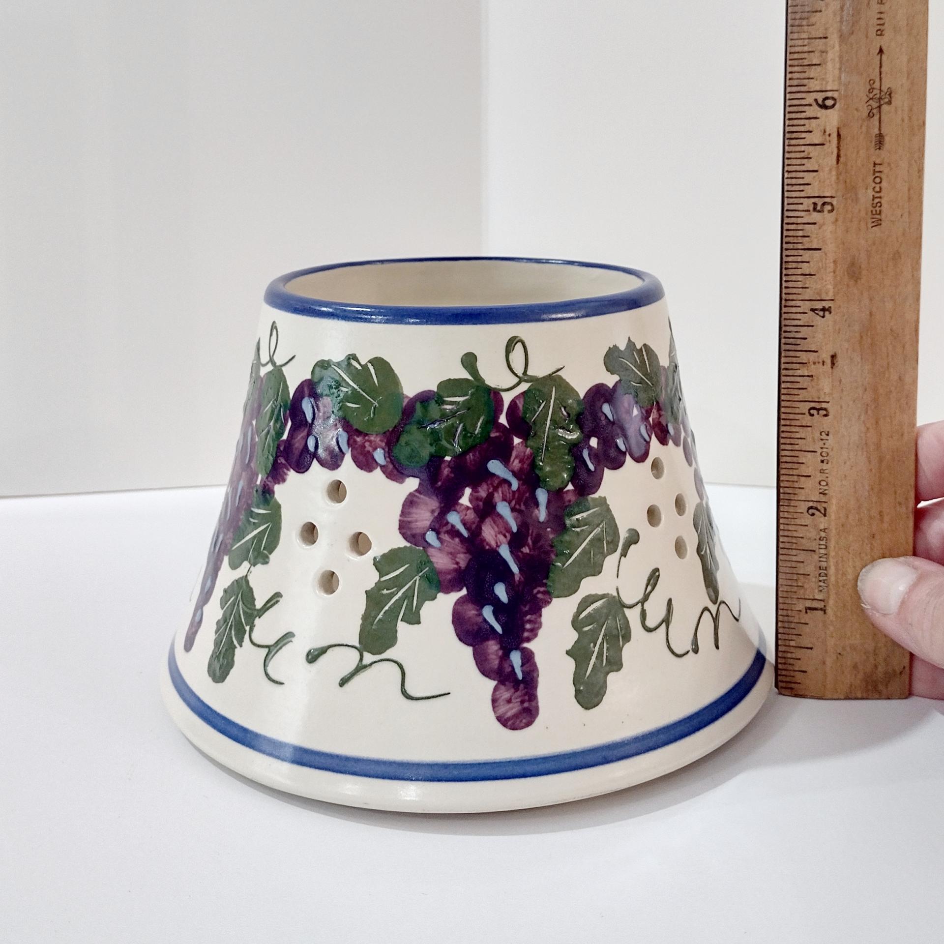 Vintage Grape Vine Ceramic Jar Candle Shade, Purple, Green, Blue and White Candle Topper Accessory