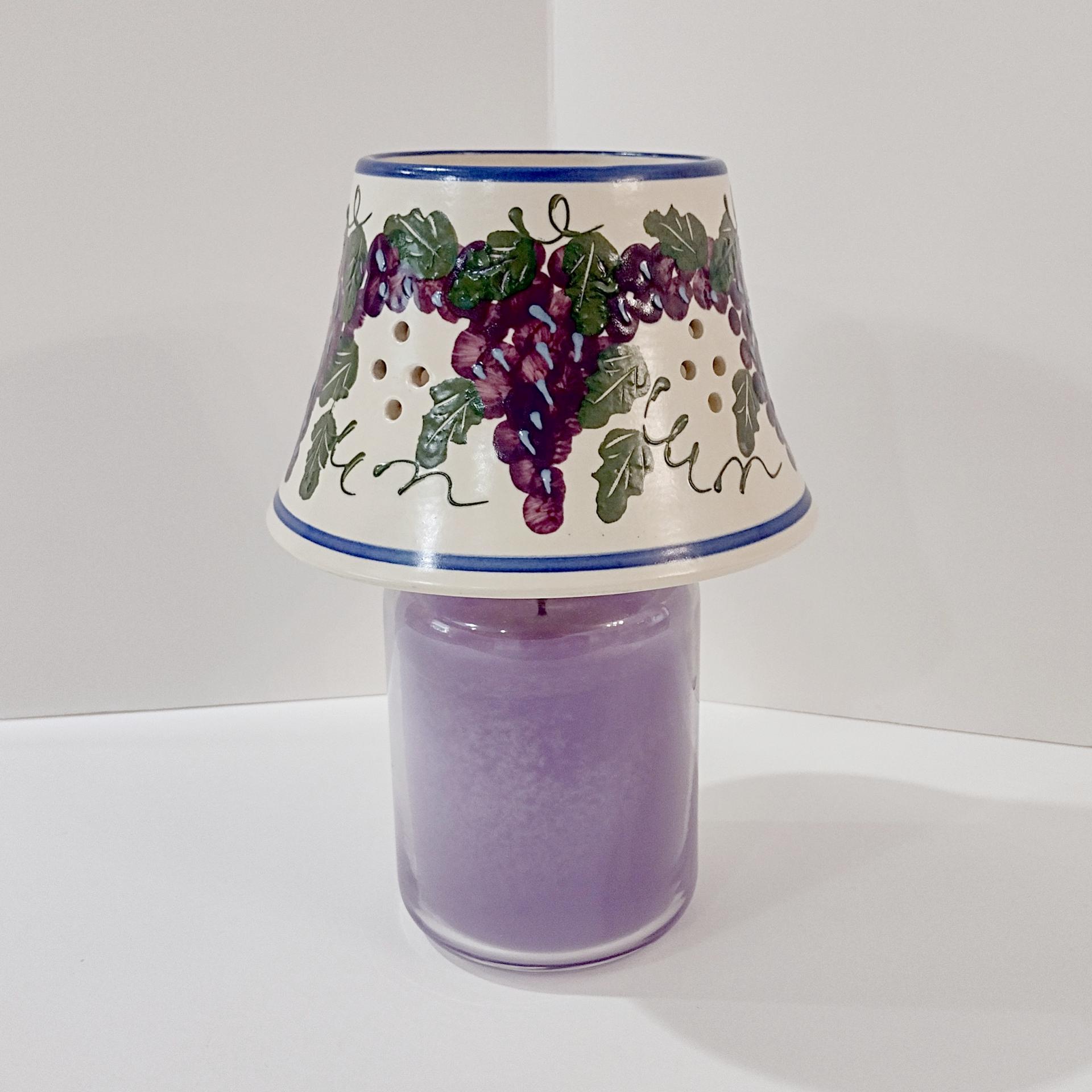Vintage Grape Vine Ceramic Jar Candle Shade, Purple, Green, Blue and White Candle Topper Accessory