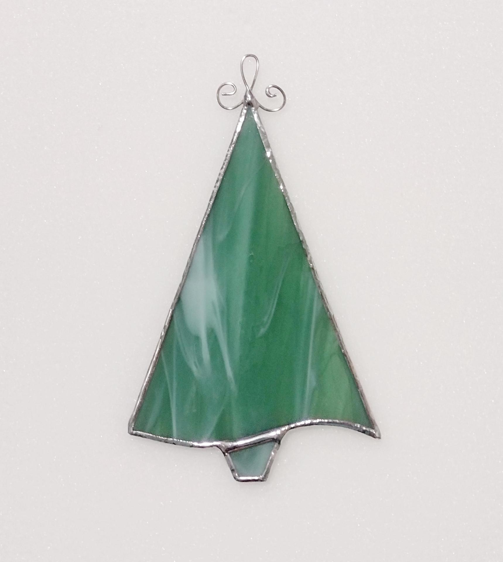 Stained Glass Christmas Tree Suncatcher / Ornament, Green and White Swirled Opalescent Glass