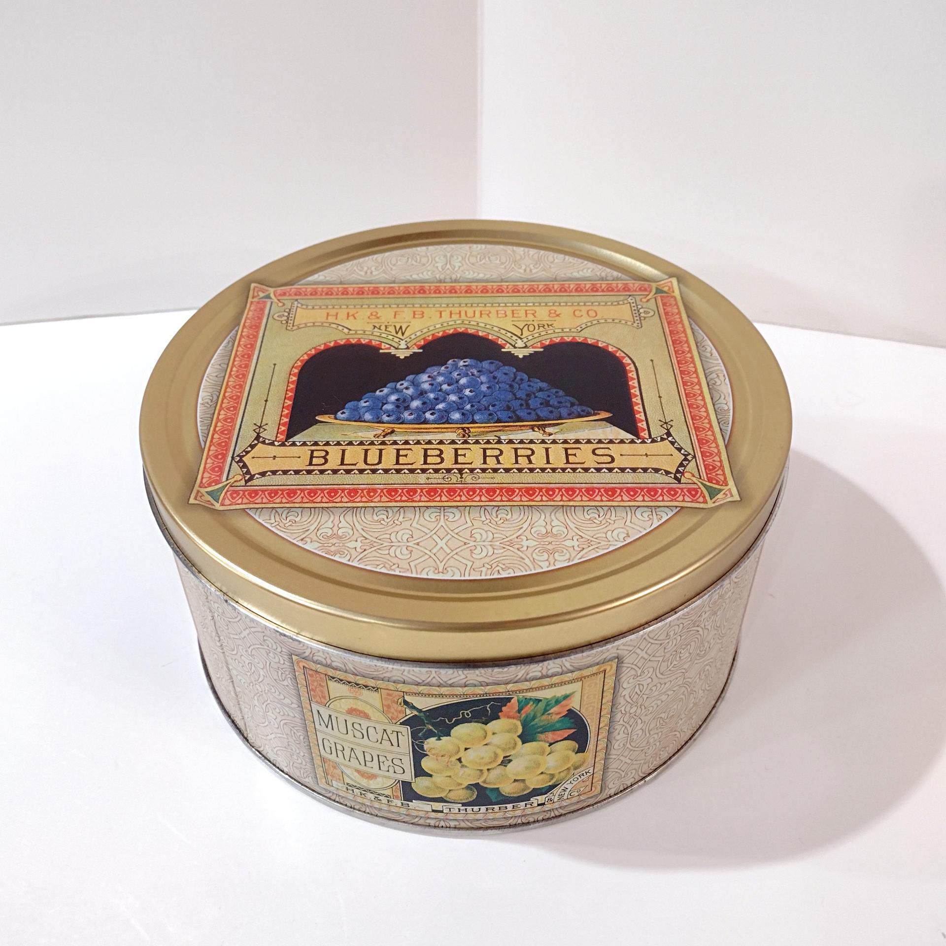 Vintage Thurber and Co Blueberries Tin, Fruit Motif Storage Container