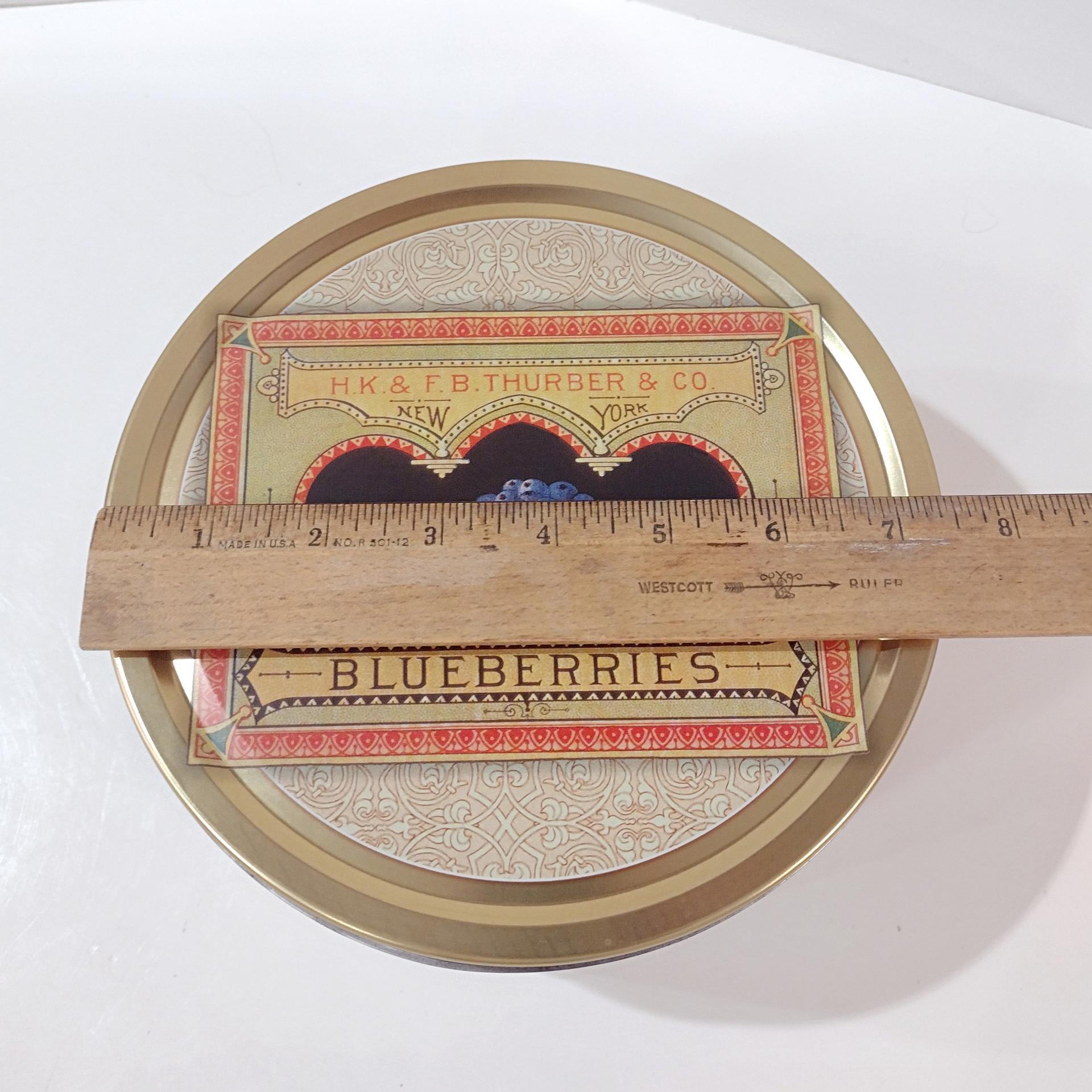 Vintage Thurber and Co Blueberries Tin, Fruit Motif Storage Container