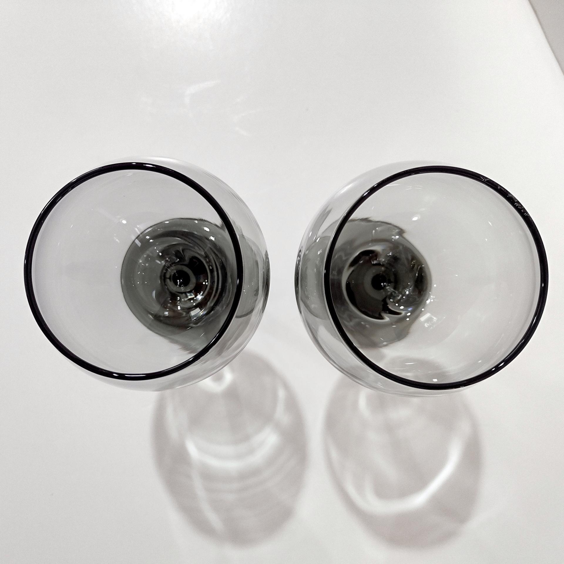 Vintage Smoky Gray Wine Glasses, Set of Two, Large 12 Ounce Wine Goblets, Hand Blown Burgundy Wine Glasses