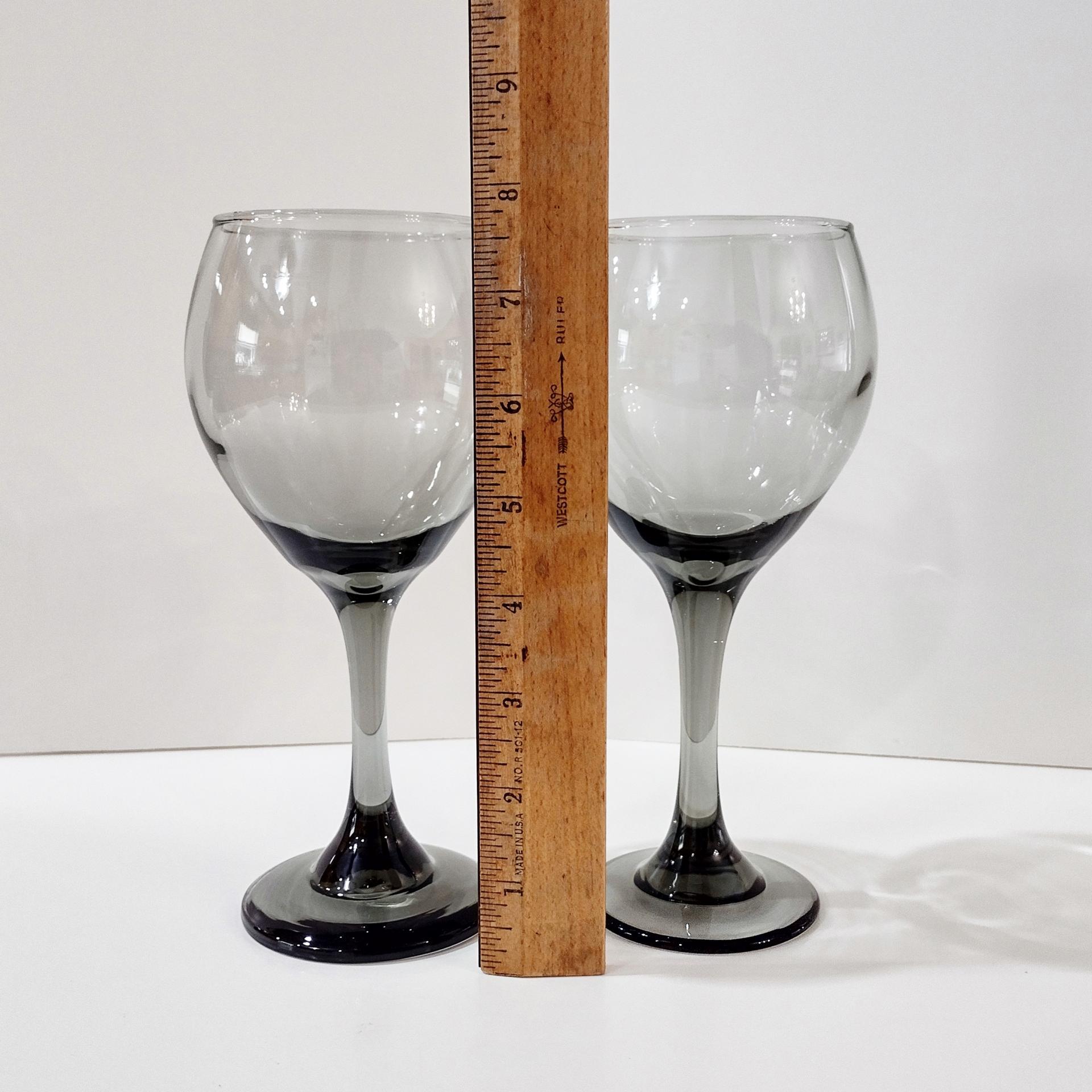 Vintage Smoky Gray Wine Glasses, Set of Two, Large 12 Ounce Wine Goblets, Hand Blown Burgundy Wine Glasses