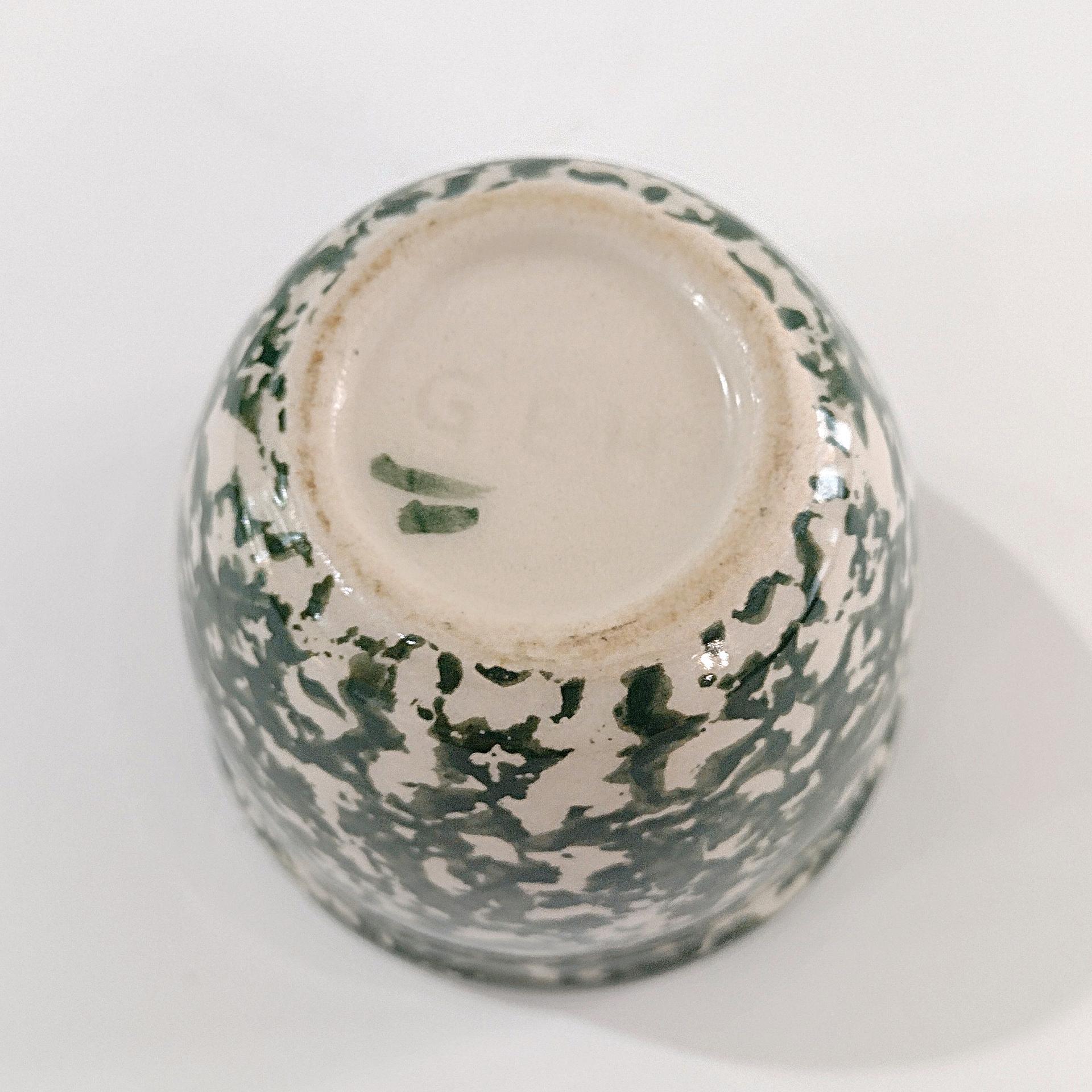 Vintage Green Spongeware Ceramic Custard Cup, Gerald E. Henn Pottery