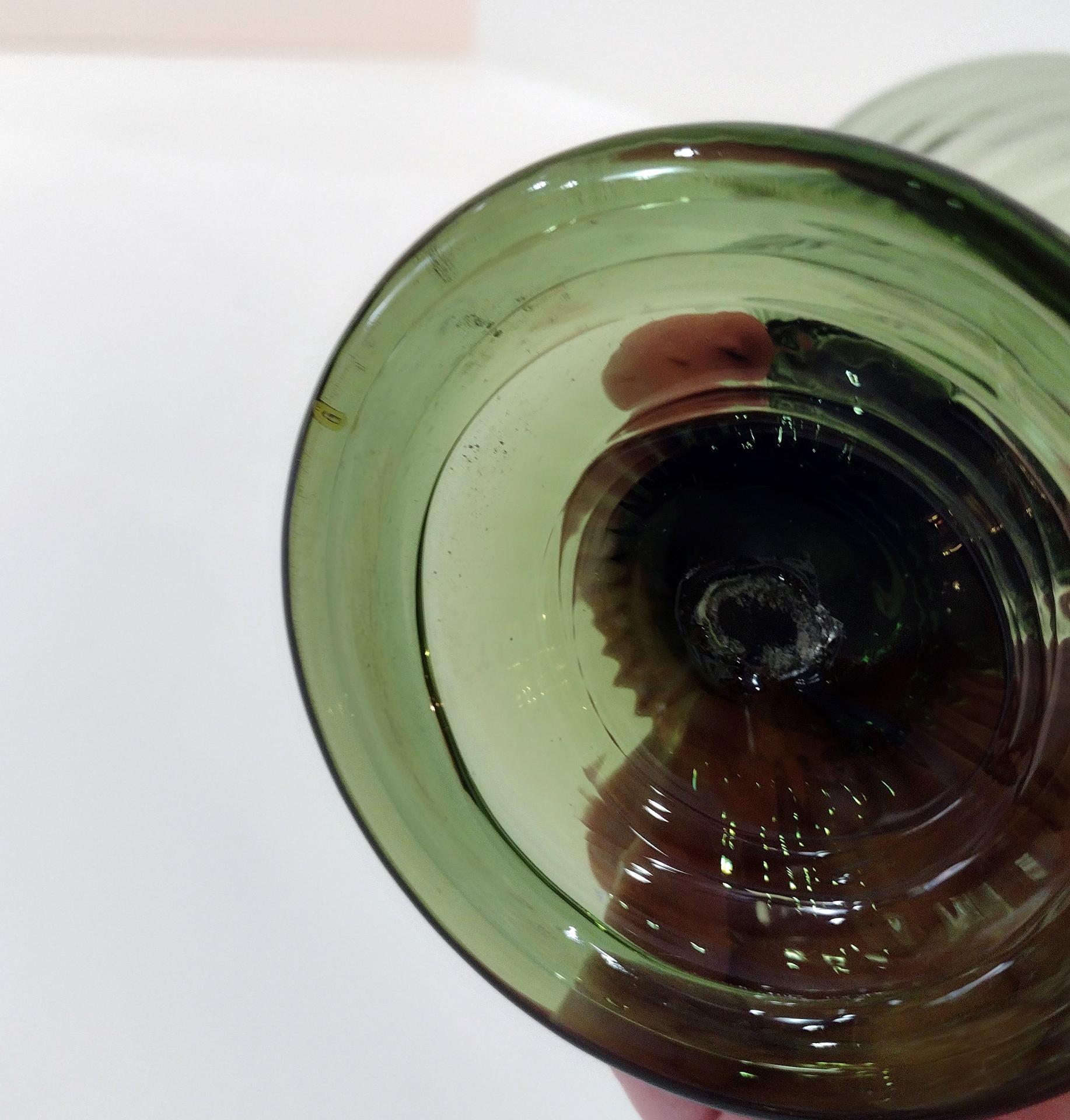 Vintage Hand Blown Green Swirl Wine Glass, Jamestown Glasshouse Reproduction