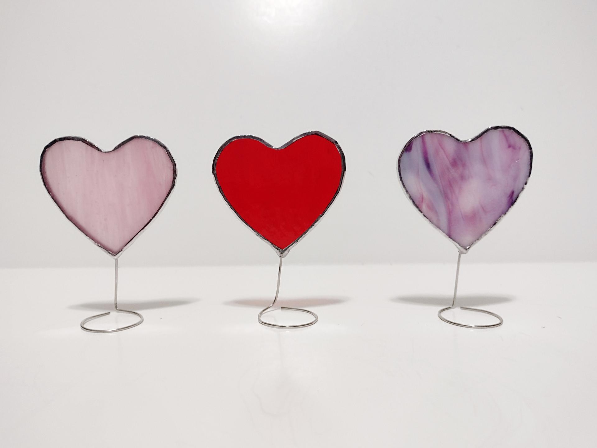 Stained Glass Standing Hearts, Set of Three, Custom Colors Available