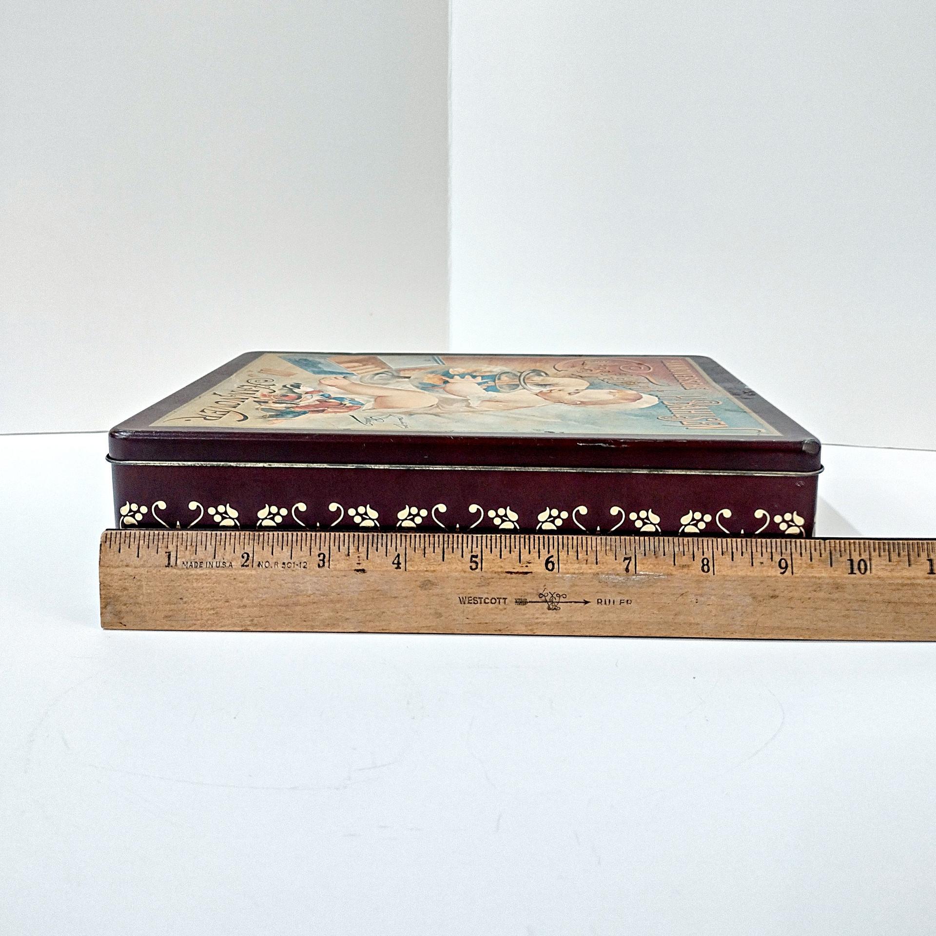 Vintage Hannoversche Cakes-Fabrik Hinged Tin Box, Retro German H. Bahlsen Advertising Metal Tin Container