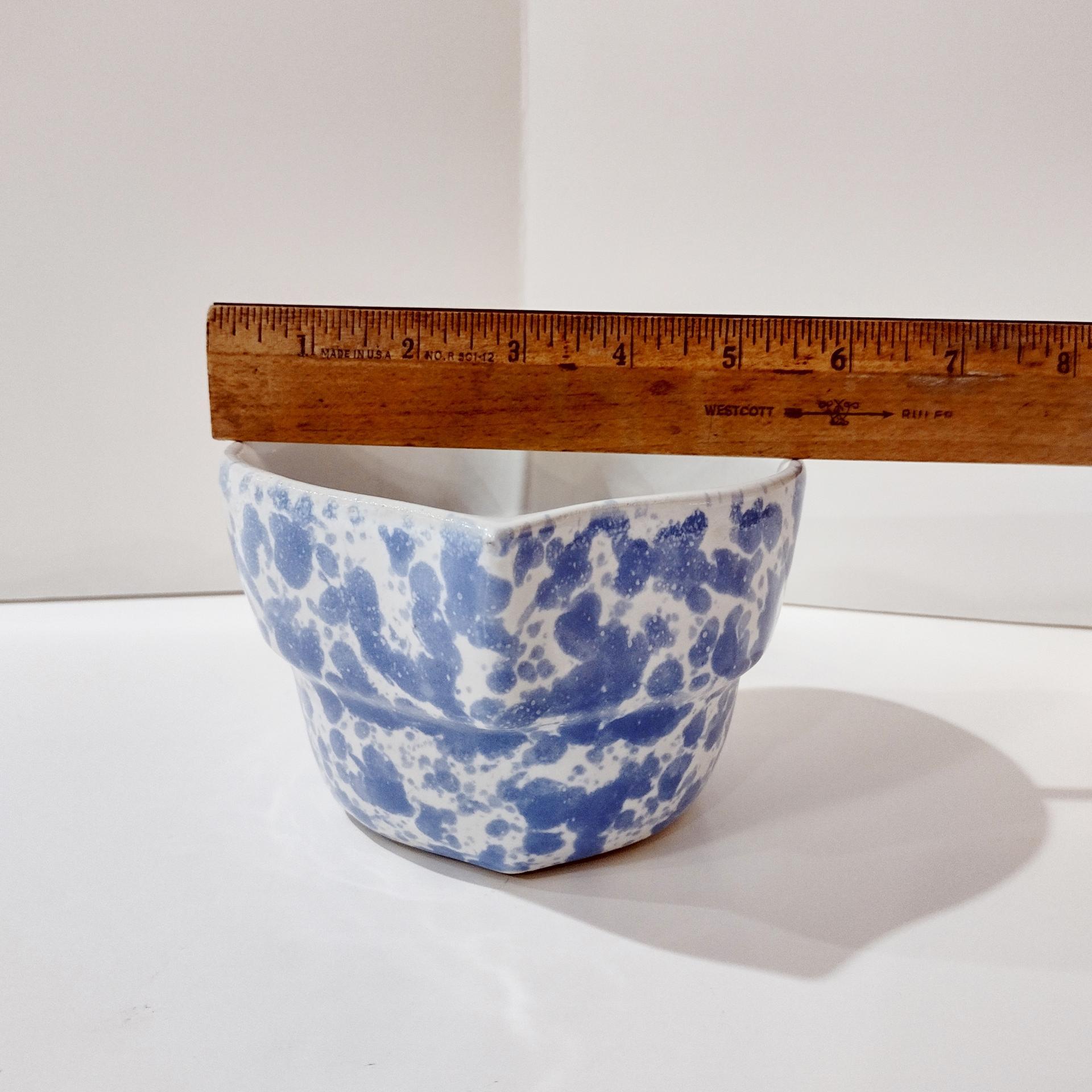 Vintage Blue Spongeware Ceramic Heart Shaped Bowl / Planter Pot, Bennington Potters Morning Glory Blue Heart Baker Bowl