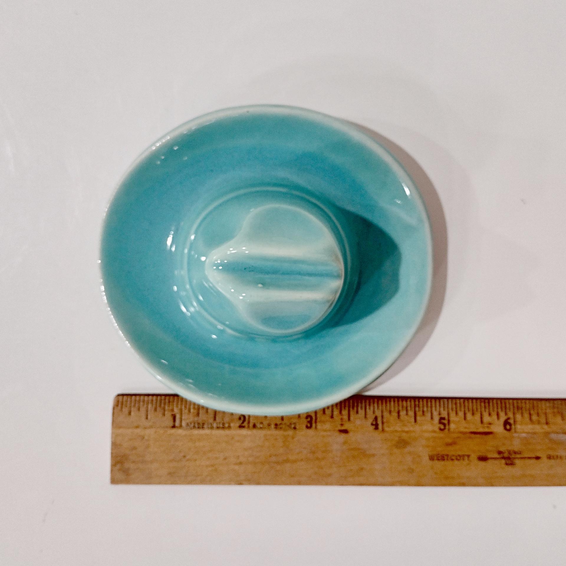 Vintage Bauer Pottery Ceramic Cowboy Hat Ashtray, Aqua Blue Trinket Ring Dish