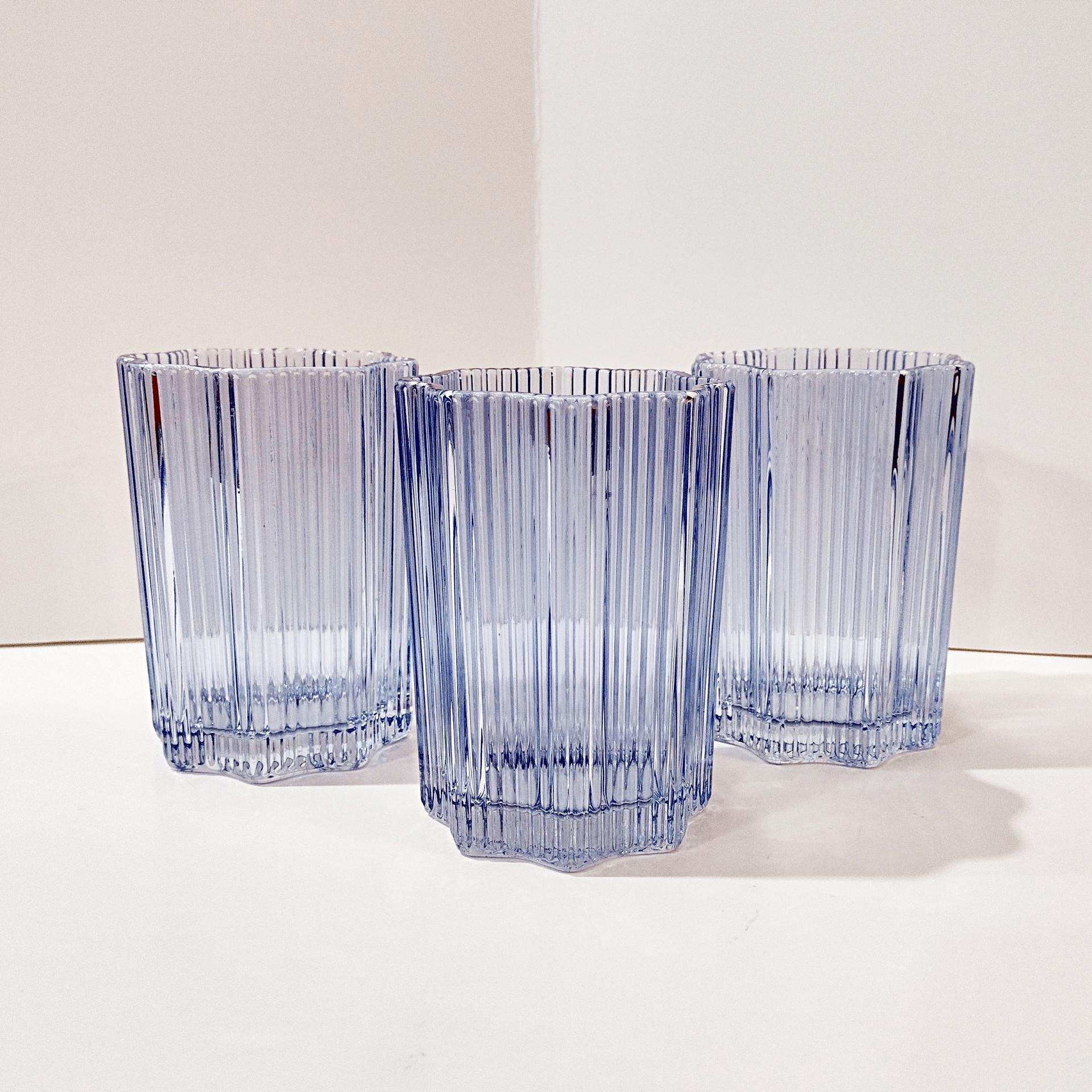 Glass Hause Blue Ribbed Flower Glasses, Set of Three, FabFitFun Collaboration Limited Edition Glasses