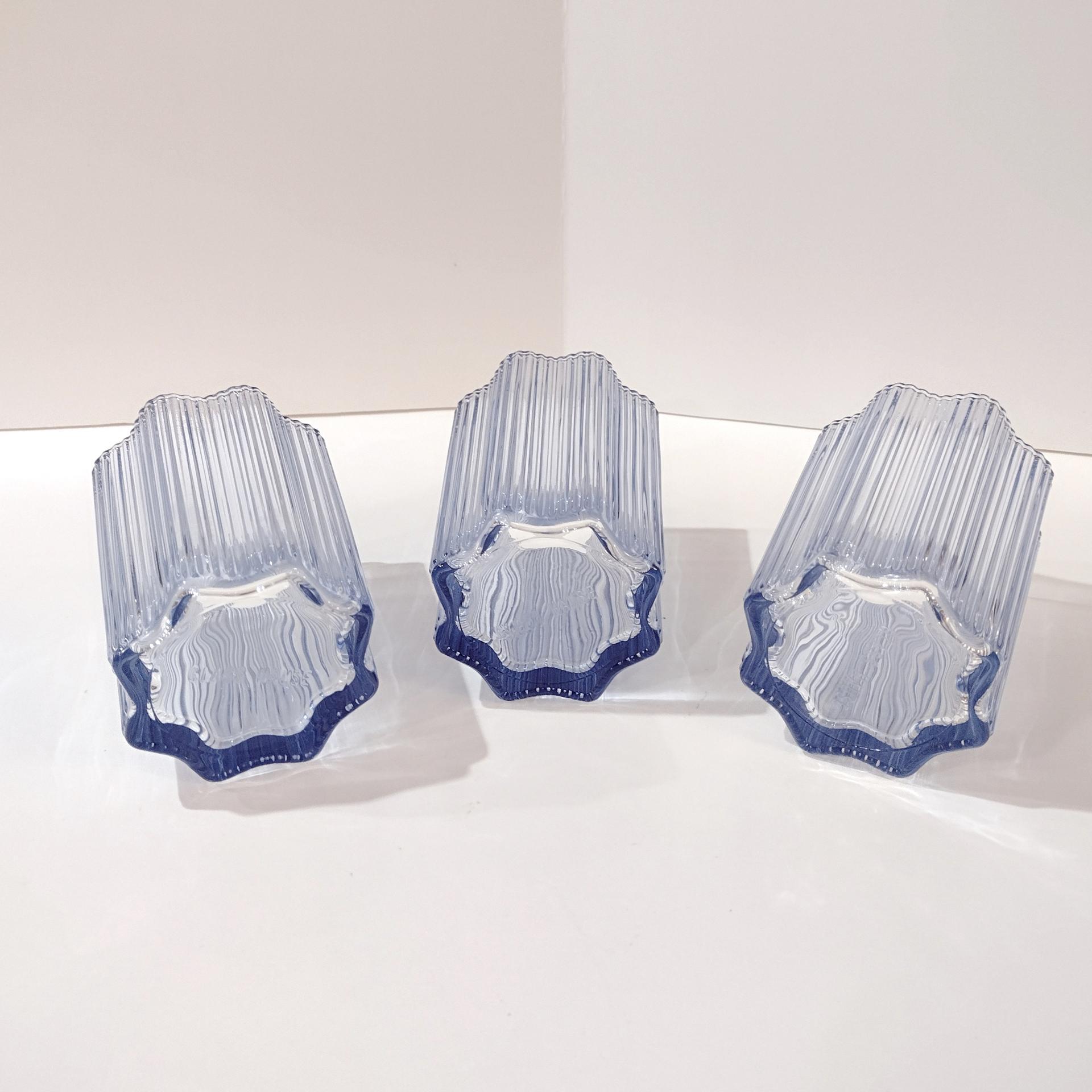 Glass Hause Blue Ribbed Flower Glasses, Set of Three, FabFitFun Collaboration Limited Edition Glasses