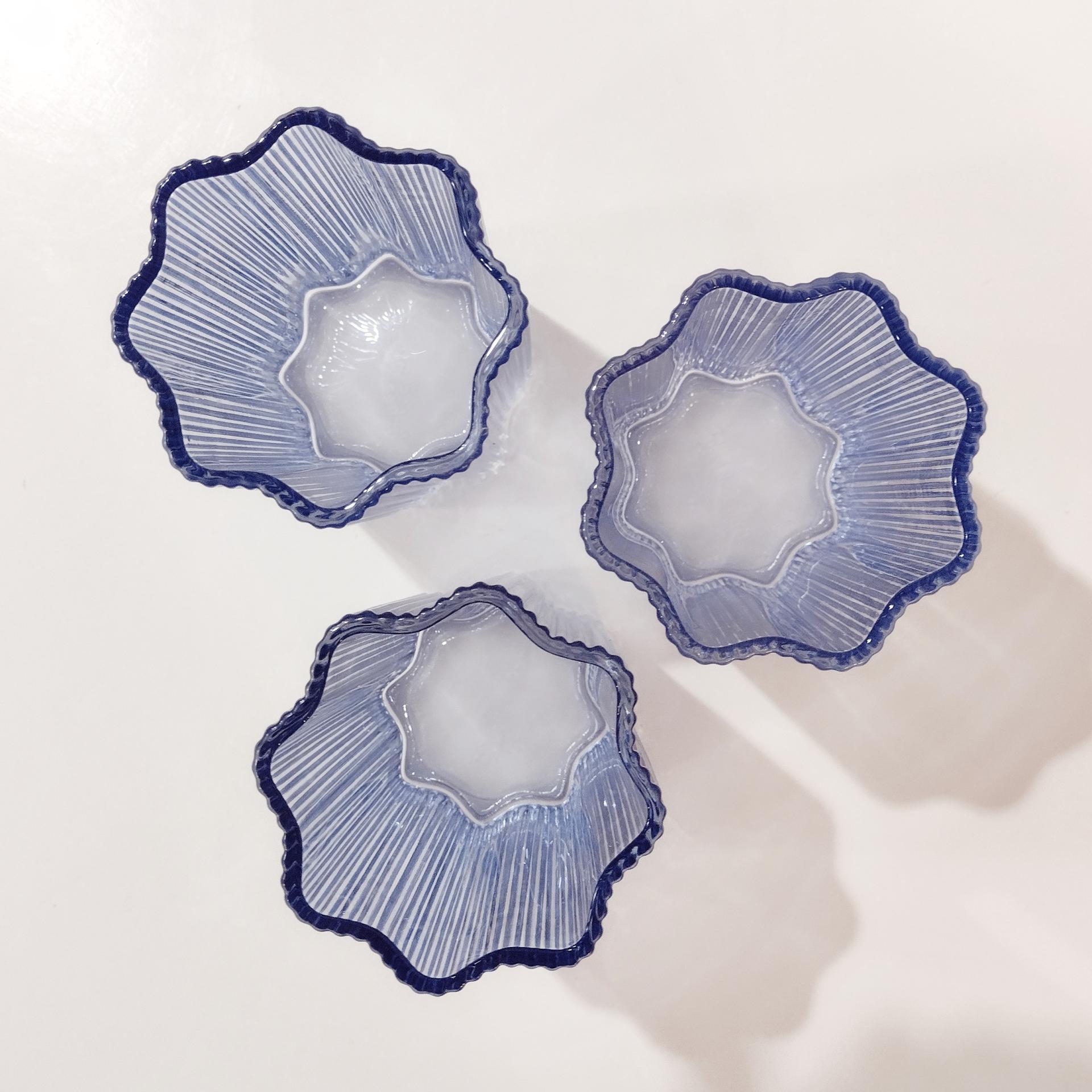 Glass Hause Blue Ribbed Flower Glasses, Set of Three, FabFitFun Collaboration Limited Edition Glasses