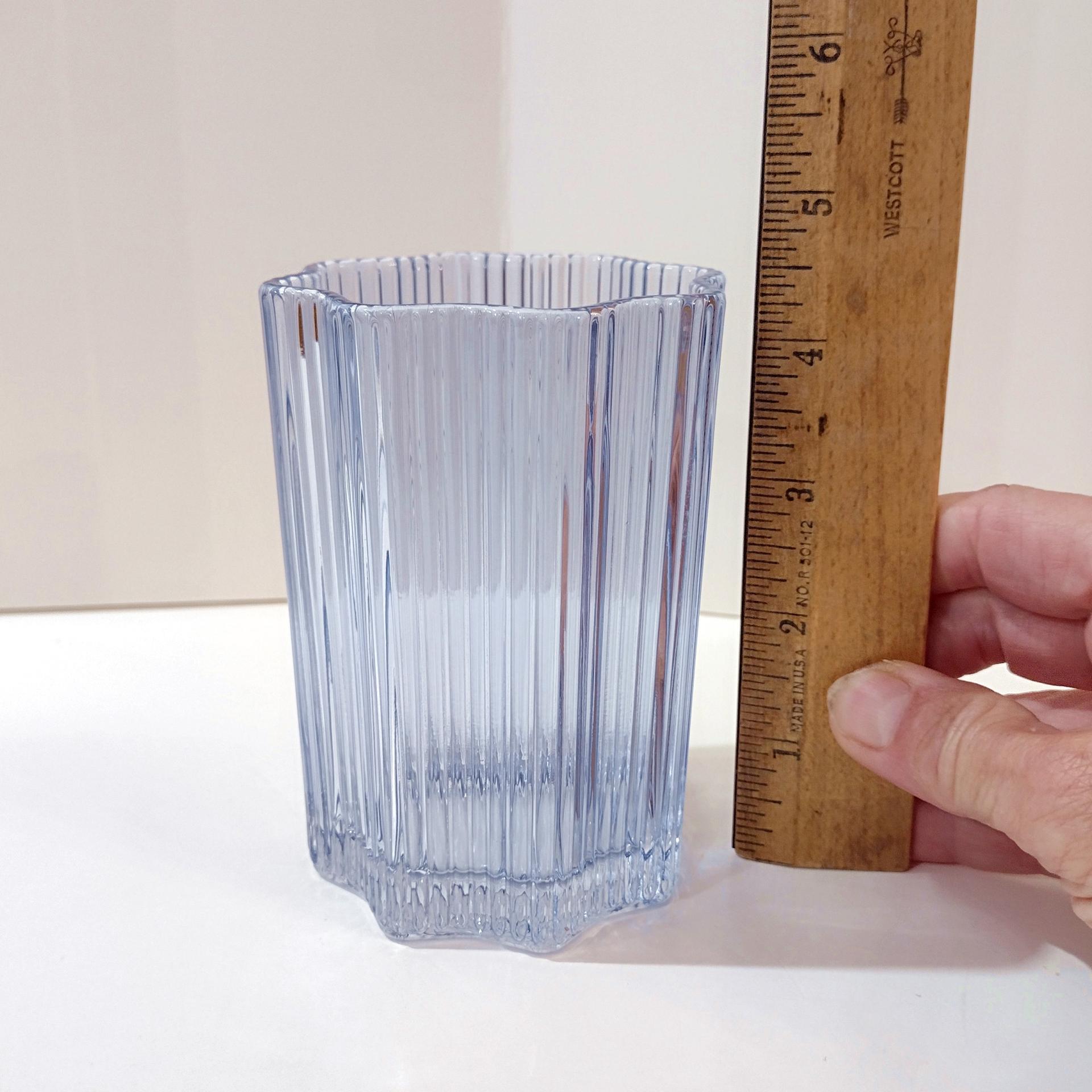 Glass Hause Blue Ribbed Flower Glasses, Set of Three, FabFitFun Collaboration Limited Edition Glasses