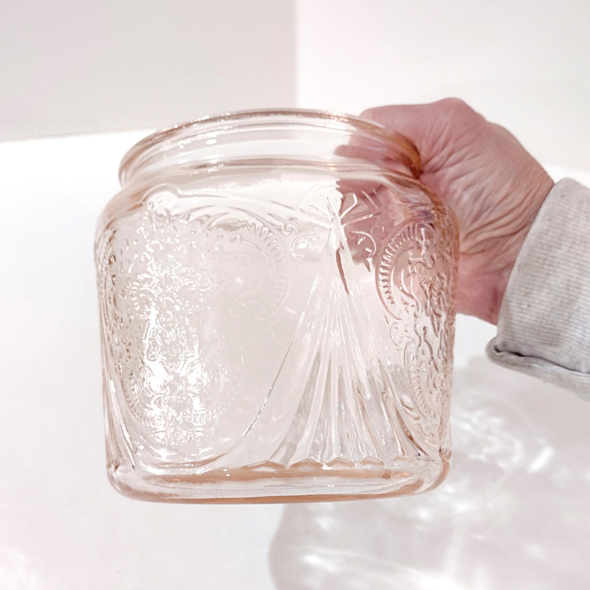 Vintage Hazel Atlas Royal Lace Pink Glass Cookie Biscuit Jar, 1930's Depression Glass Jar