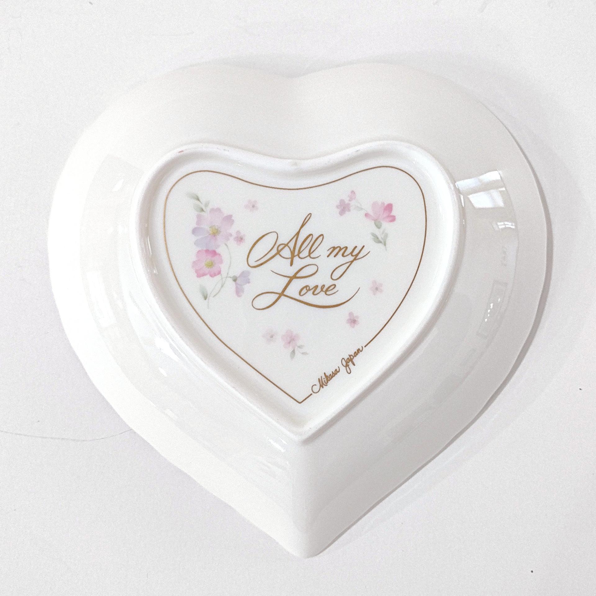 Vintage Mikasa All My Love Heart Shaped Porcelain Trinket Soap Dish with Pink Rose Vine Design