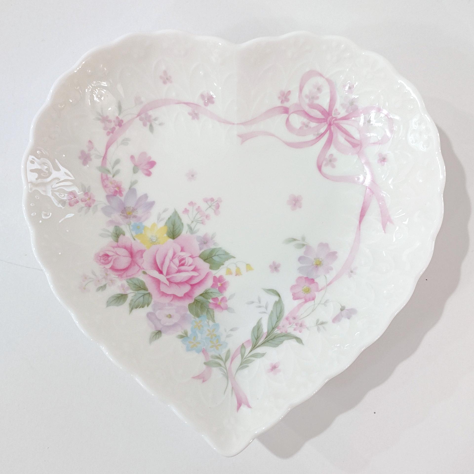 Vintage Mikasa All My Love Heart Shaped Porcelain Trinket Soap Dish with Pink Rose Vine Design