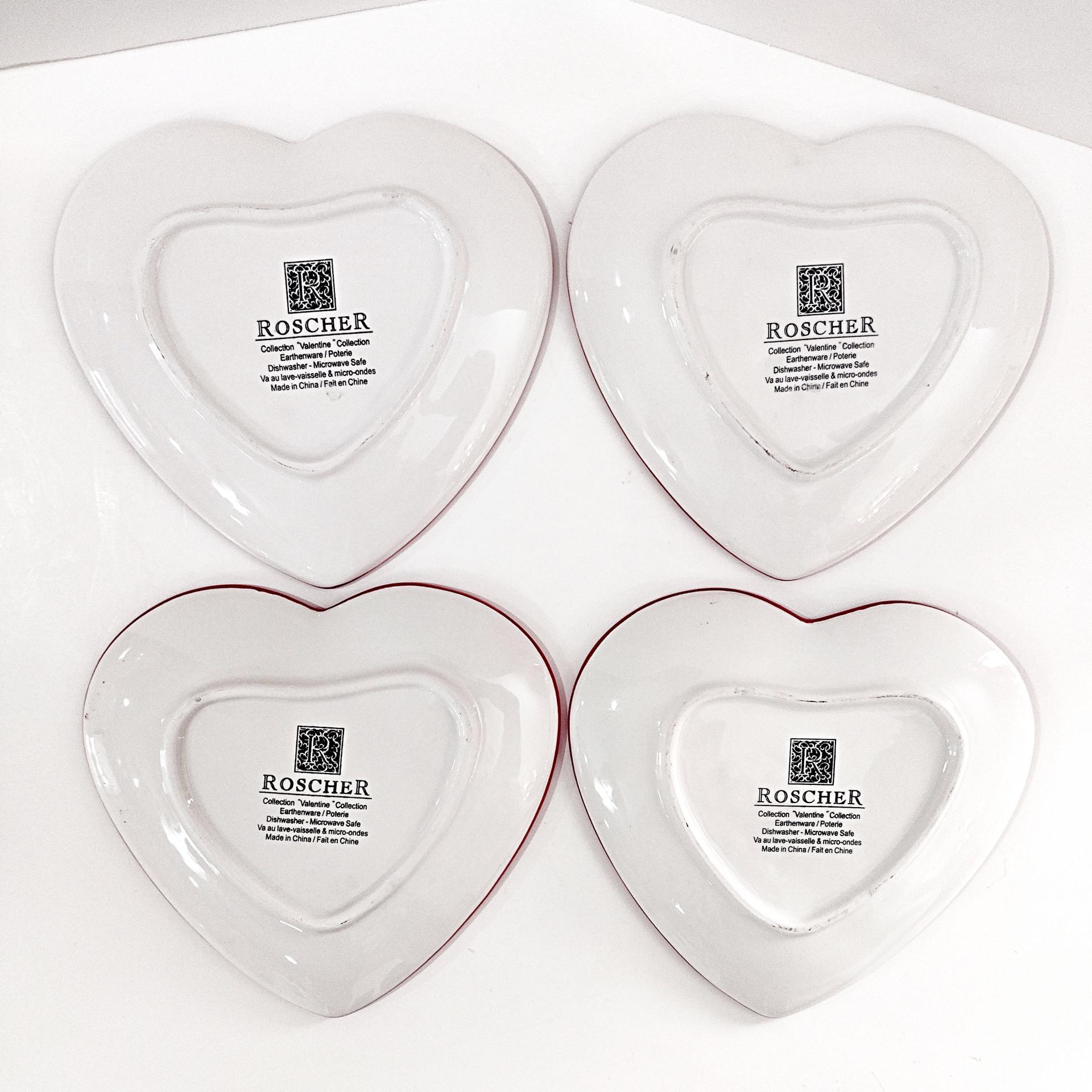Vintage Red Heart Valentines Day Gift Appetizer Plates, Set of Four, Conversation Heart Plates