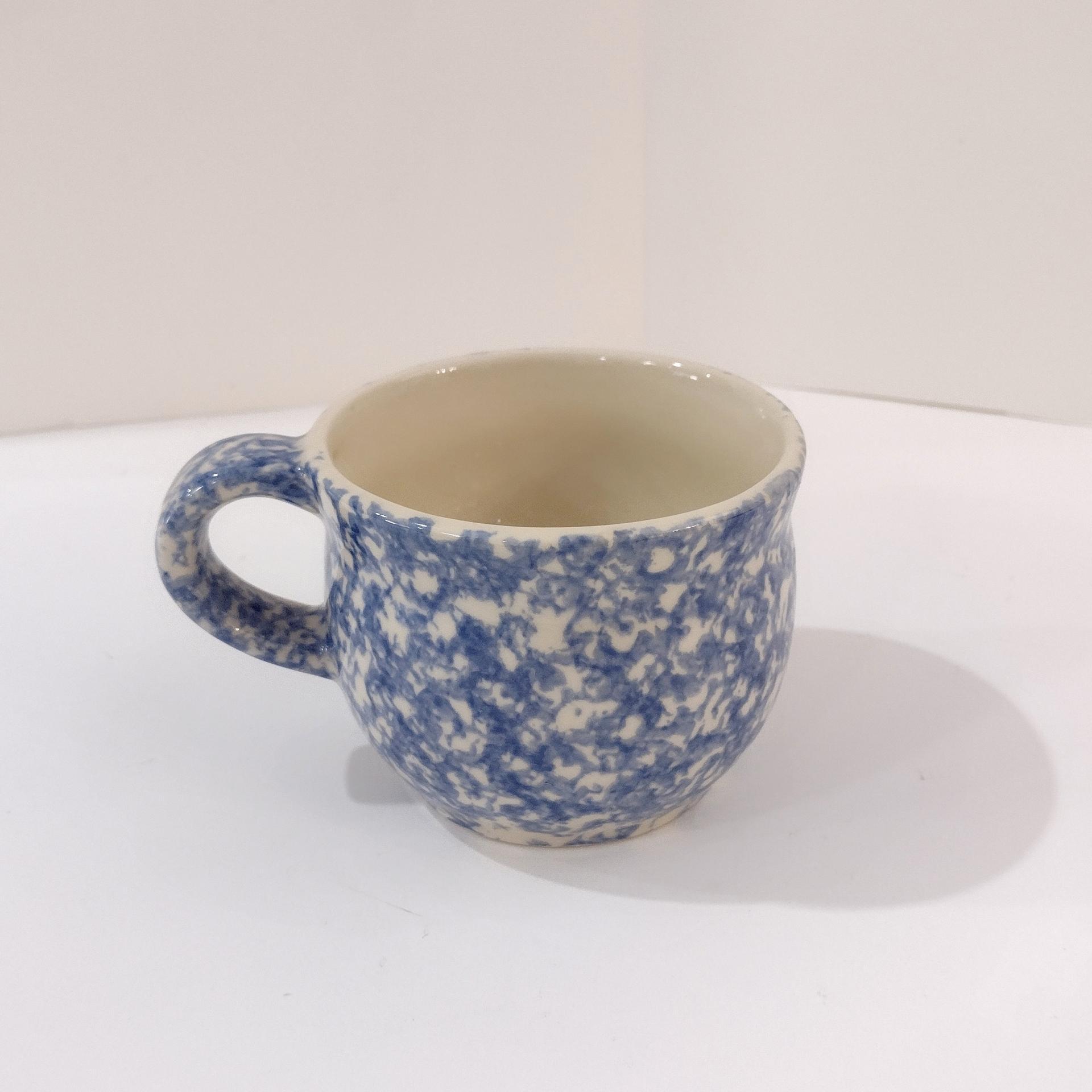 Vintage Blue Spongeware Soup Coffee Mug, Workshops of Gerald E Henn Pottery, Large Ceramic Mug