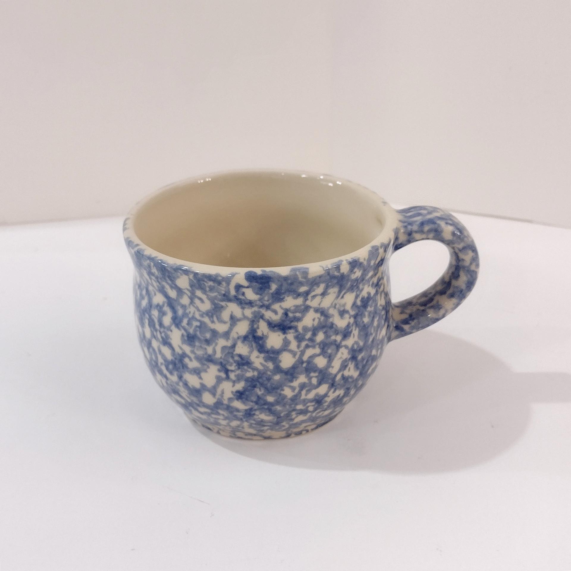 Vintage Blue Spongeware Soup Coffee Mug, Workshops of Gerald E Henn Pottery, Large Ceramic Mug